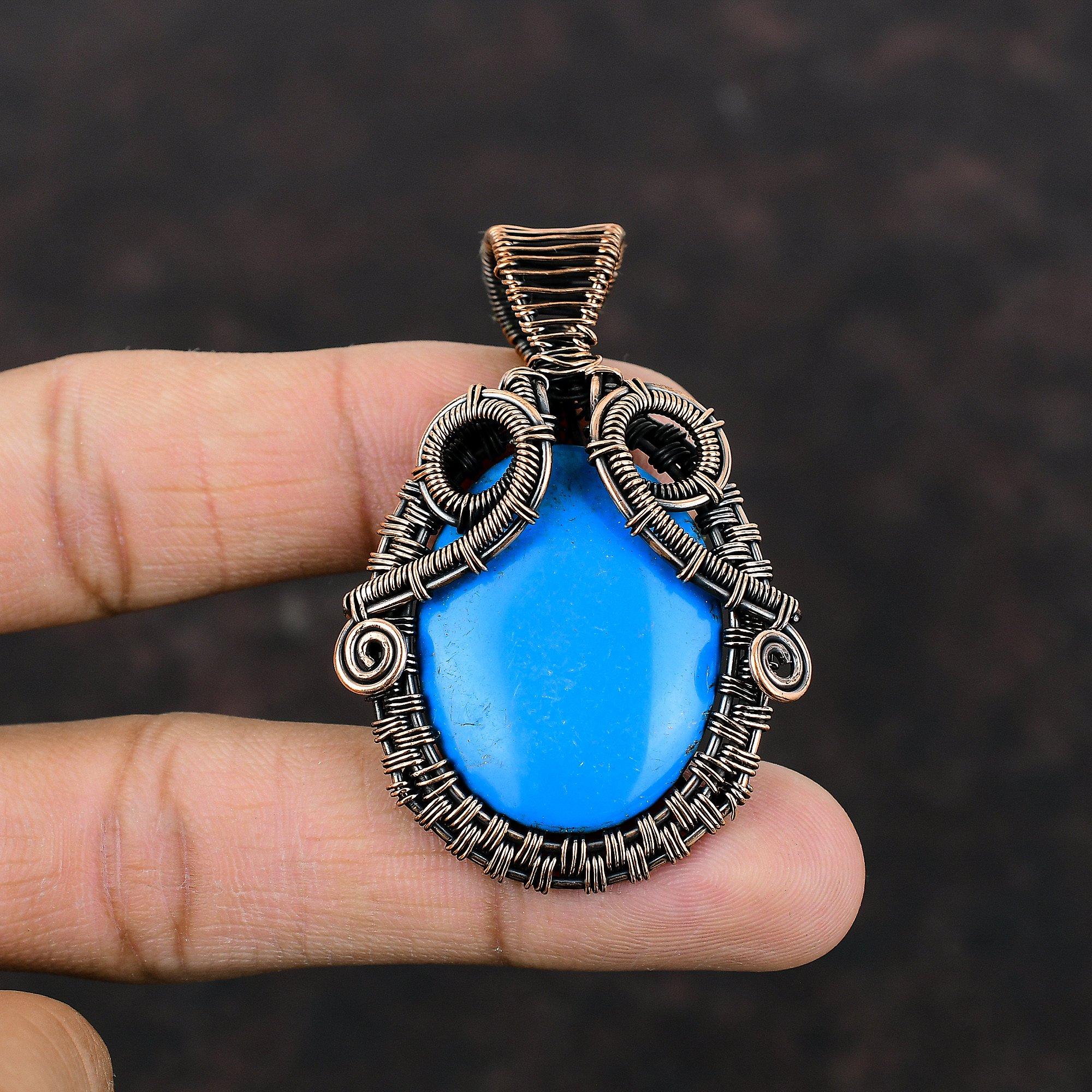 Спящая красавица, бирюзовый кулон, медная проволока, кулон с драгоценным камнем, уникальный медный дизайн, ювелирные изделия, ручная работа, ювелирный подарок для него