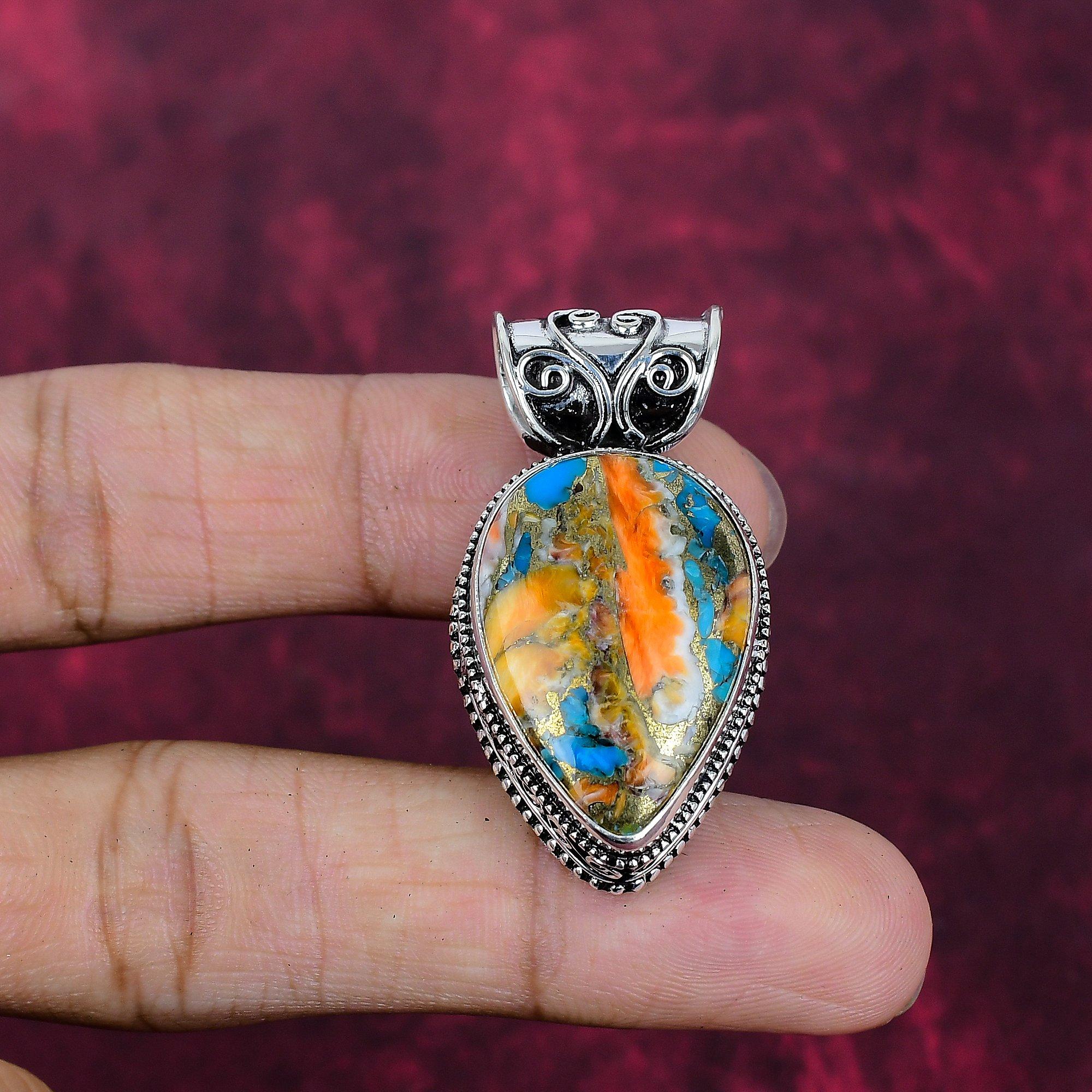 Подвеска ручной работы с оранжевым колючим устричным камнем, подвеска из стерлингового серебра 925 пробы, для Дня благодарения