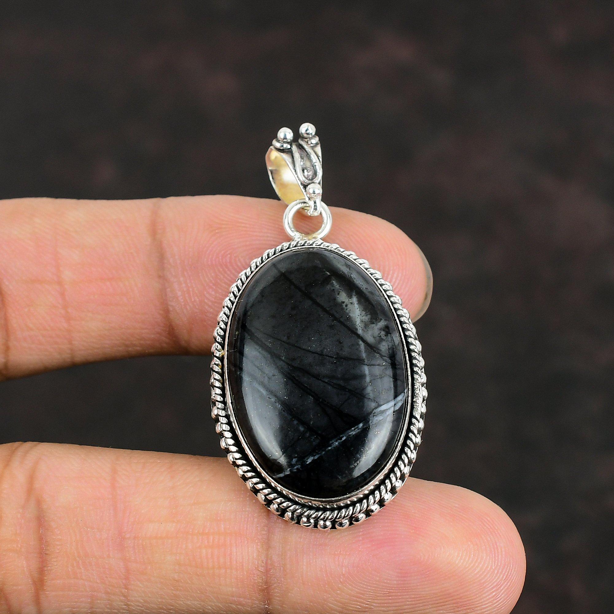 Подвеска из яшмы Пикассо, подвеска из натурального драгоценного камня ручной работы, подвеска из стерлингового серебра 925 пробы, антикварная подвеска, ювелирные изделия из яшмы Пикассо, подарки на помолвку