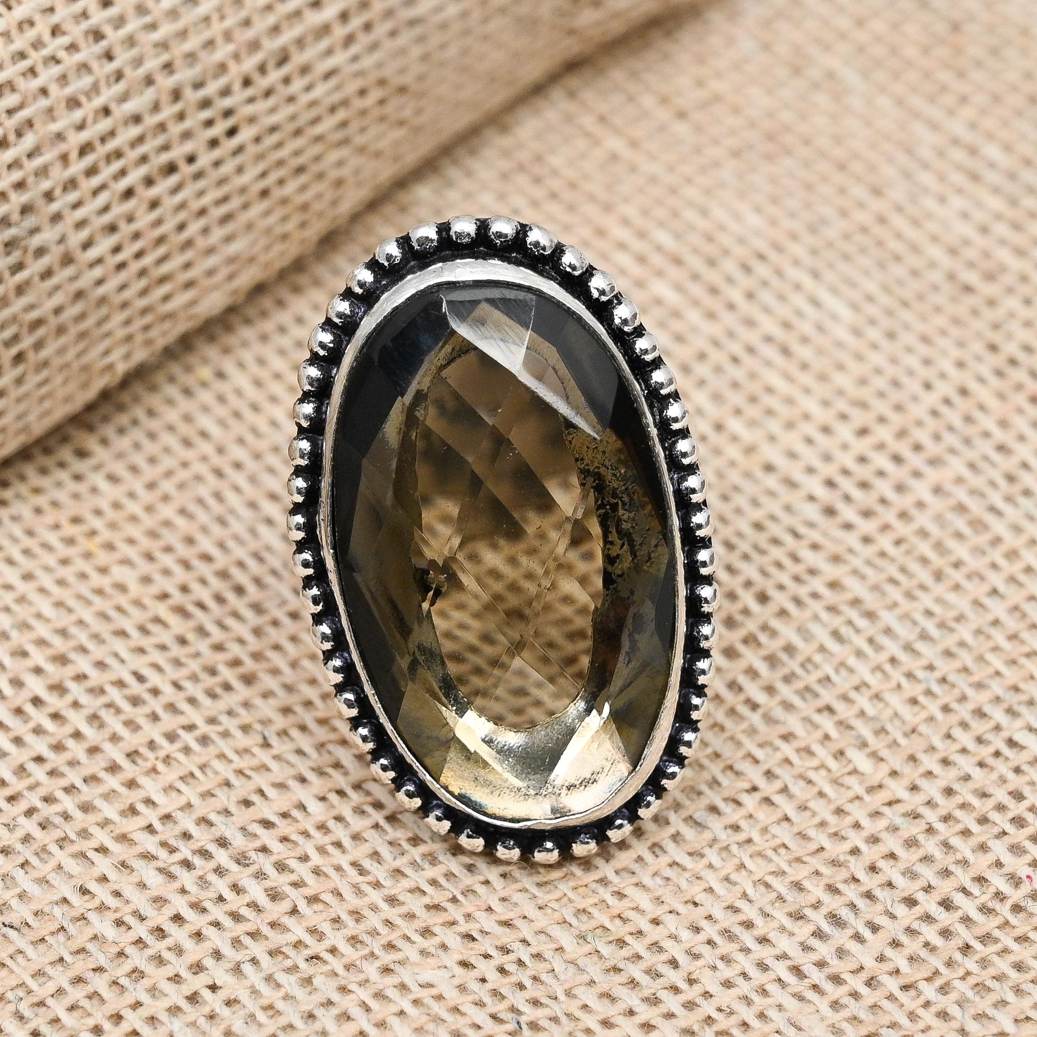 Ювелирное кольцо ручной работы с дымчатым топазом на День Благодарения из стерлингового серебра 925 пробы