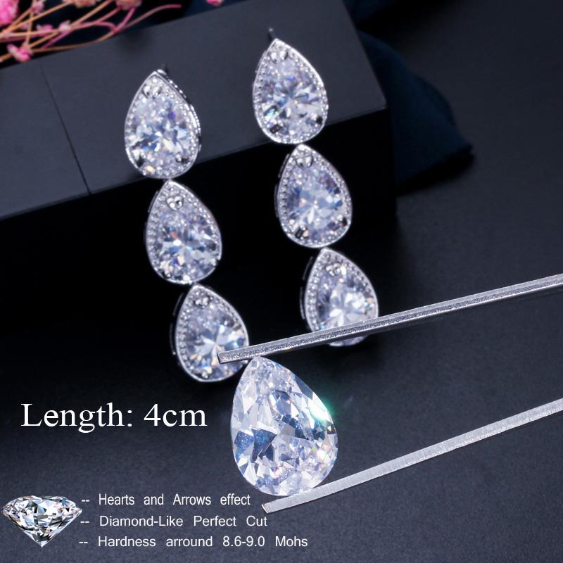 WWJ Top Quality Brilliant Cubic Zircon Long Tear Drop Earrings