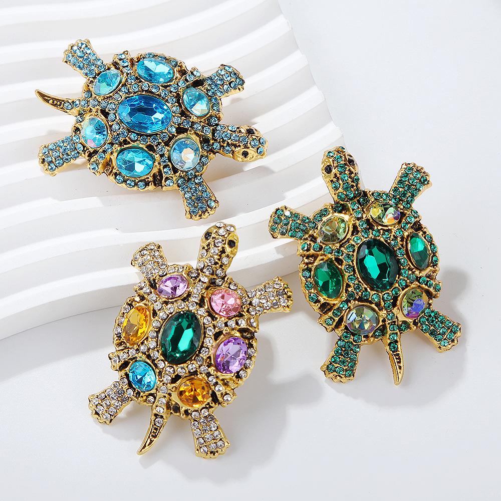 Vintage Rhinestone Turtle Badges for Women Men Swimming Sea Animal Party Brooch Pins Gifts