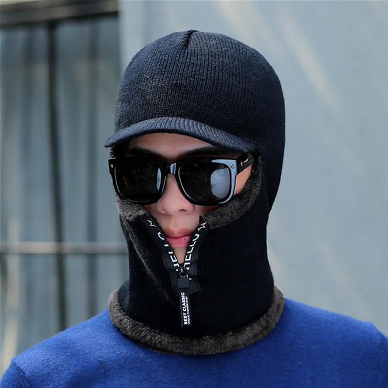 Men Outdoor Cycling Warm Knitted Face Protection Ski Hat Winter Warm One-piece Cold-proof Hat