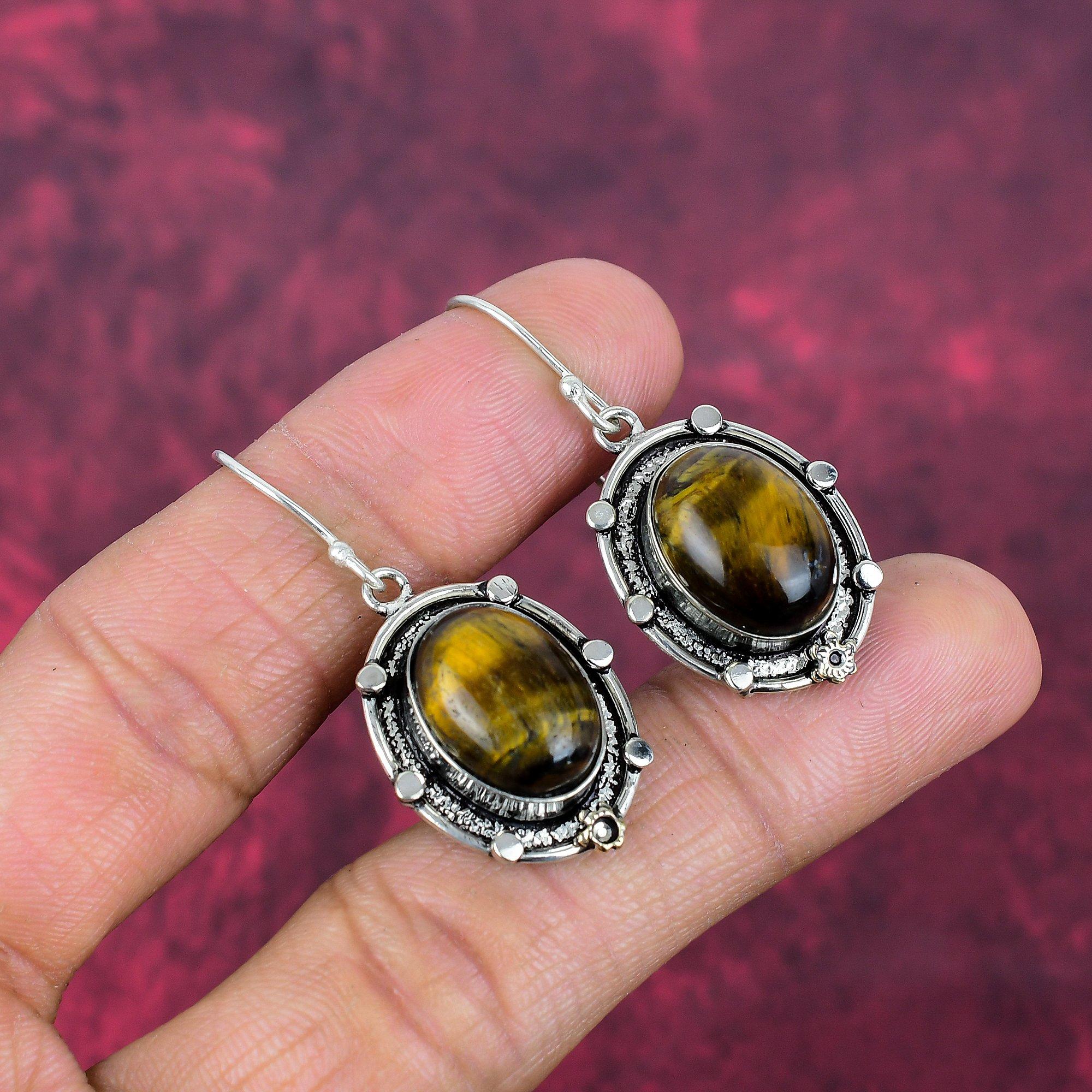 Серьги из чистого серебра 925 пробы с тигровым глазом, серьги с драгоценными камнями ручной работы, подарок маме, антикварные ювелирные изделия