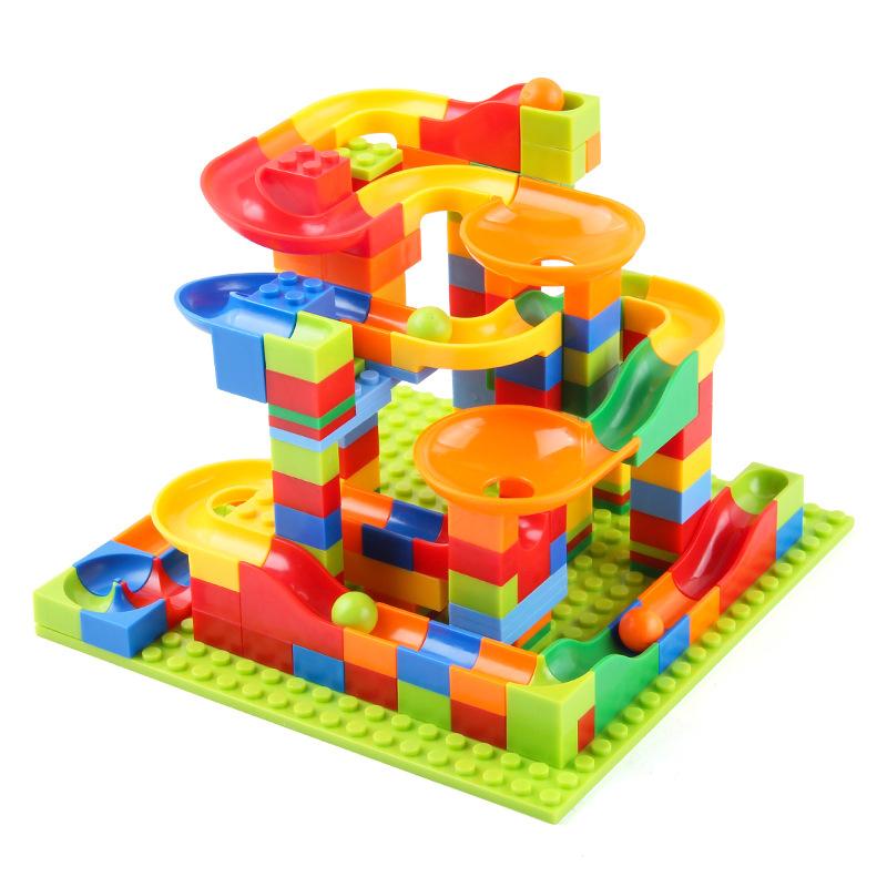 Ovly 84-500PCS Marble Race Run Blocks Maze Ball Track Toy Compatible City Building Blocks Funnel Slide Blocks DIY Bricks Toys