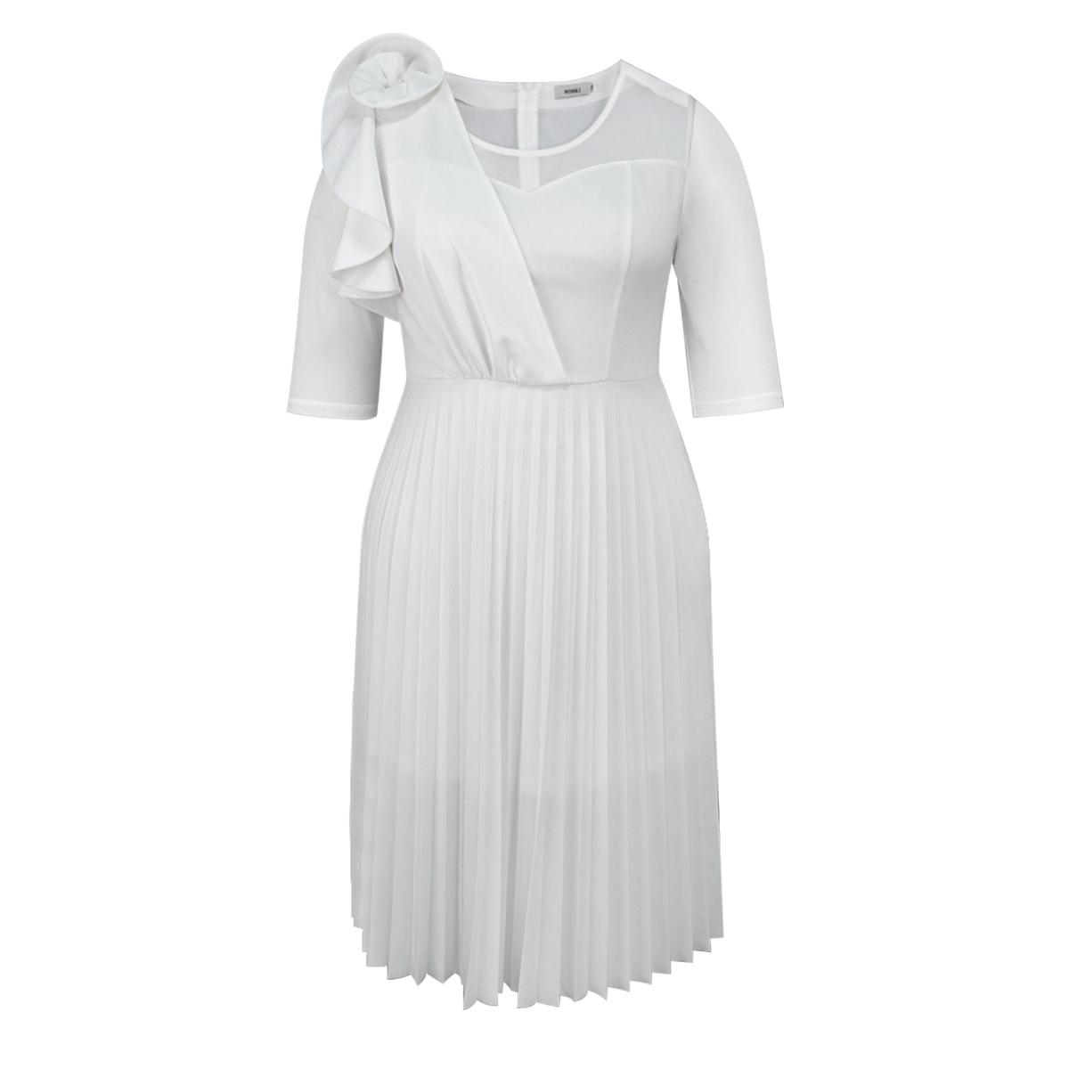 AOMEI Белые платья А-силуэта с круглым вырезом и короткими рукавами, оборками, цветочными вечерними платьями на день рождения, миди-платьями для женщин