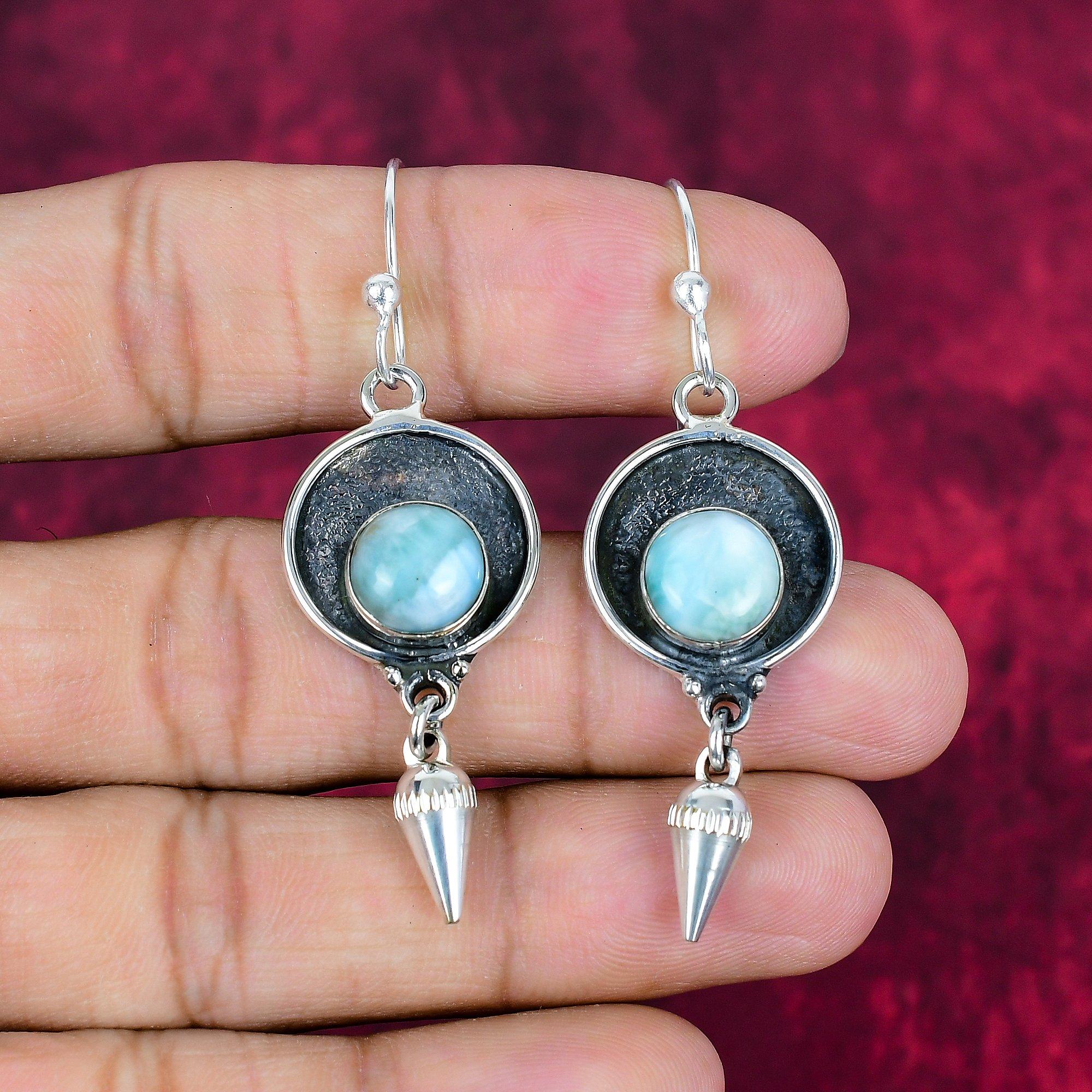 Серьги с ларимаром, ювелирные изделия из стерлингового серебра 925 пробы, серьги с драгоценными камнями, подарок для нее, изящные ювелирные изделия ручной работы