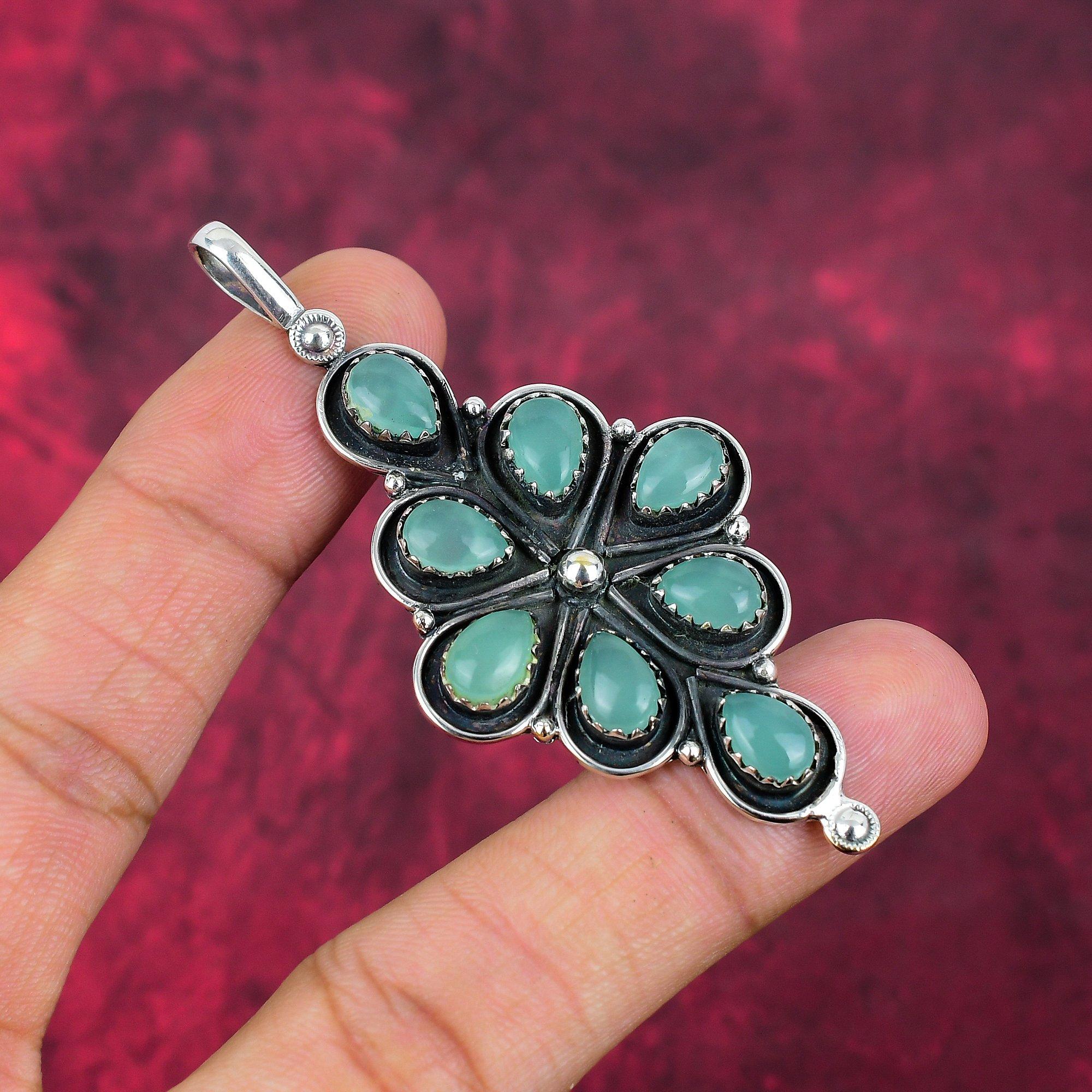 Аква Халцедон, Танзанит 925 цельный стерлинговый серебряный драгоценный камень ювелирные изделия, подвеска ручной работы, на День памяти