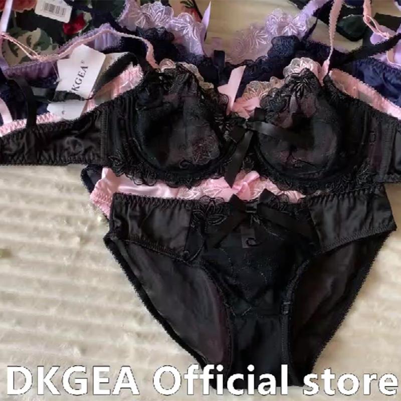 DKGEA Женский бюстгальтер с вышивкой размера плюс, комплект нижнего белья, сексуальный прозрачный кружевной комплект