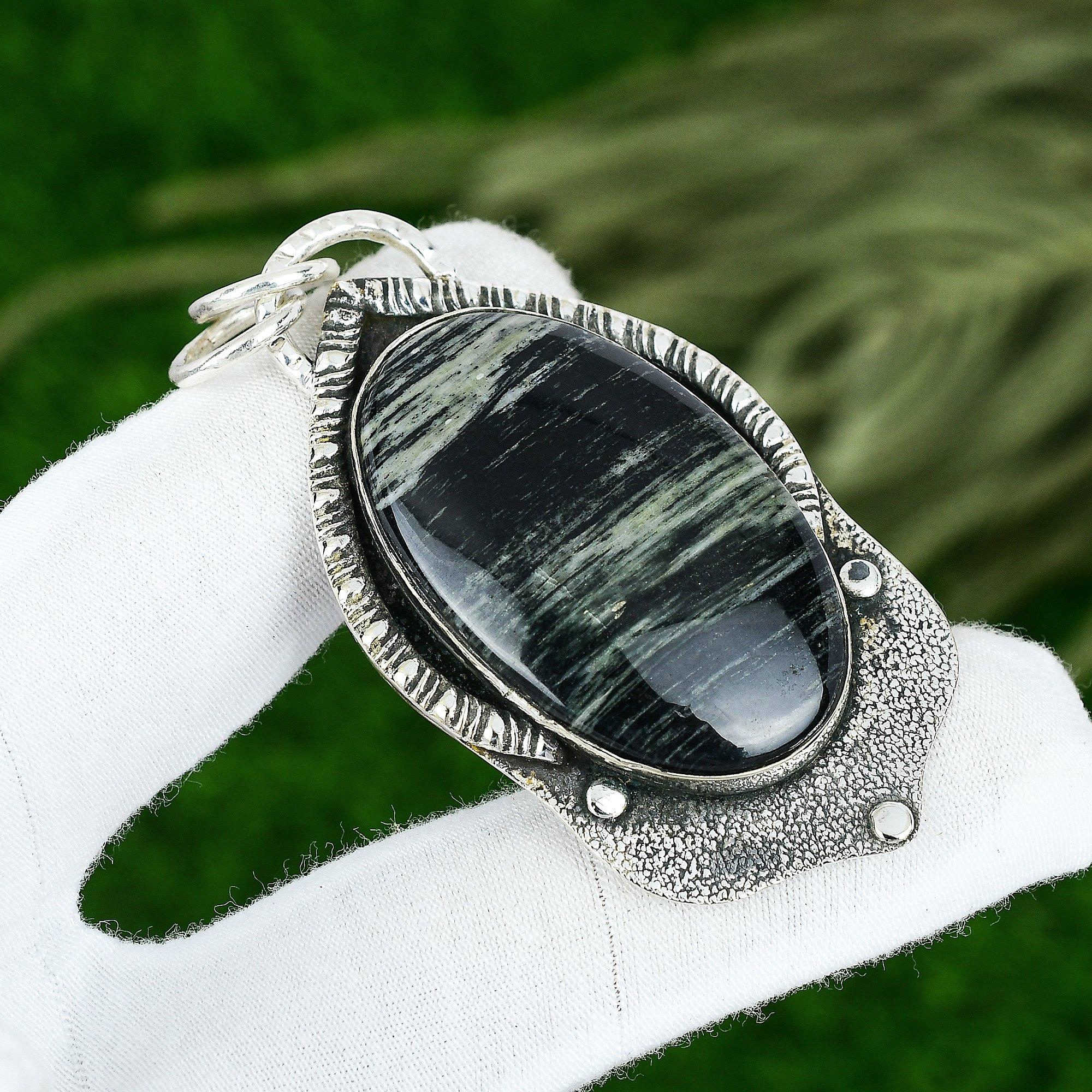 Silver Leaf Jasper Stone Birthday Engagement Pendant Jewelry 925 Sterling Silver