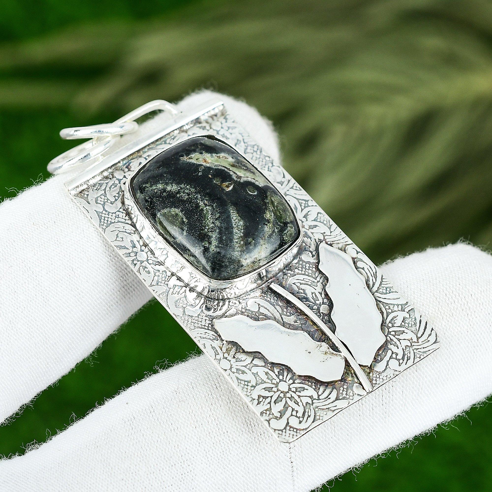 Memorial Day Deal Natural Kambaba Jasper Bezel Artisan Pendant Sterling Silver