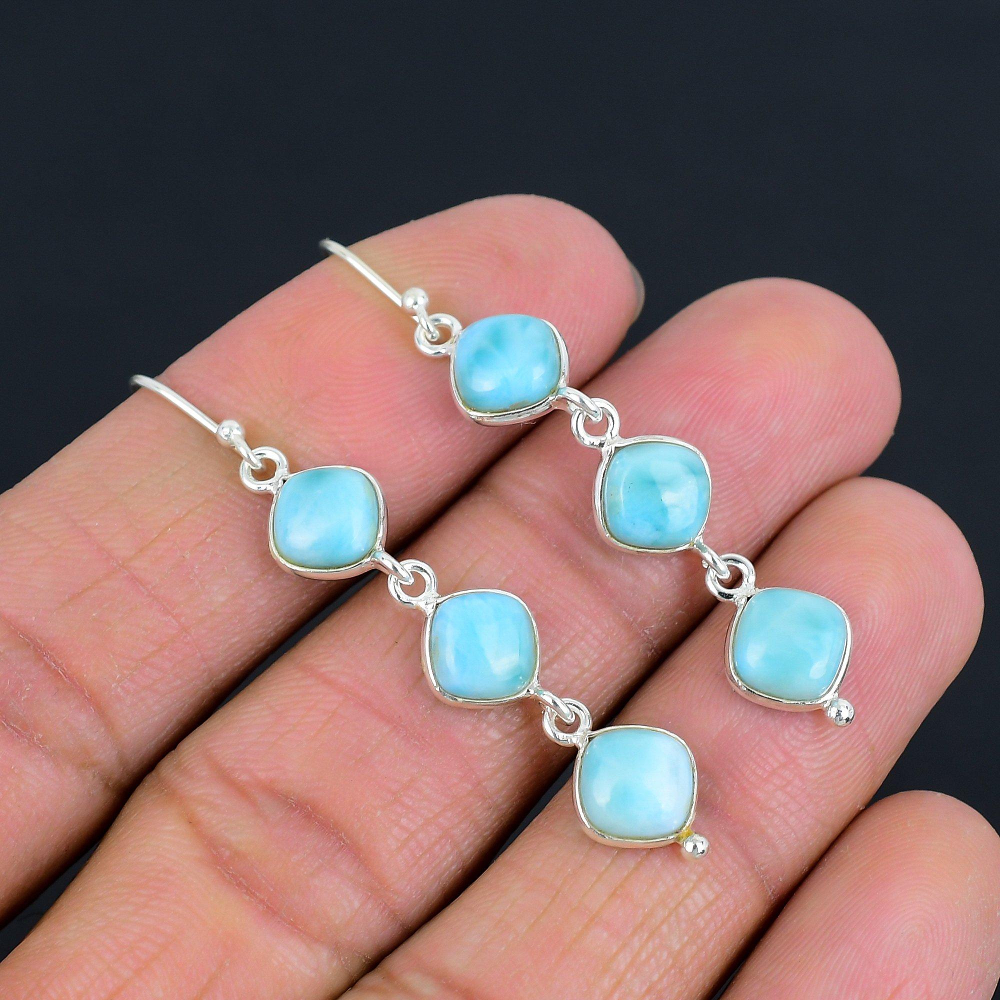 Серьги из натурального камня ларимар, твердое серебро 925 пробы, ювелирные изделия ручной работы, висячие серьги, подарок на День святого Валентина