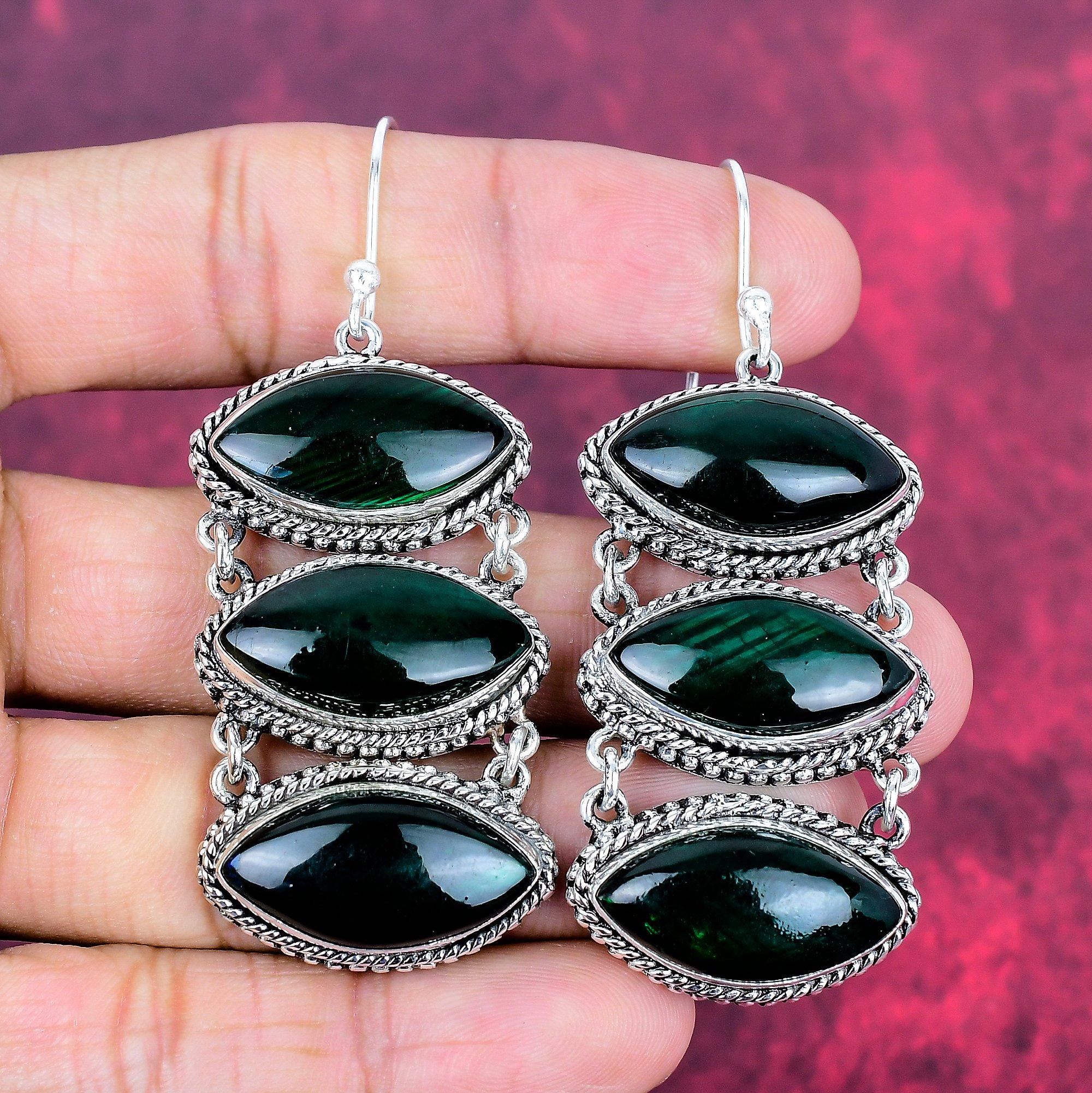 Серьги из чистого серебра 925 пробы с зеленым лабрадоритом, серьги с драгоценными камнями ручной работы, подарки для жены, абсолютно новые серьги