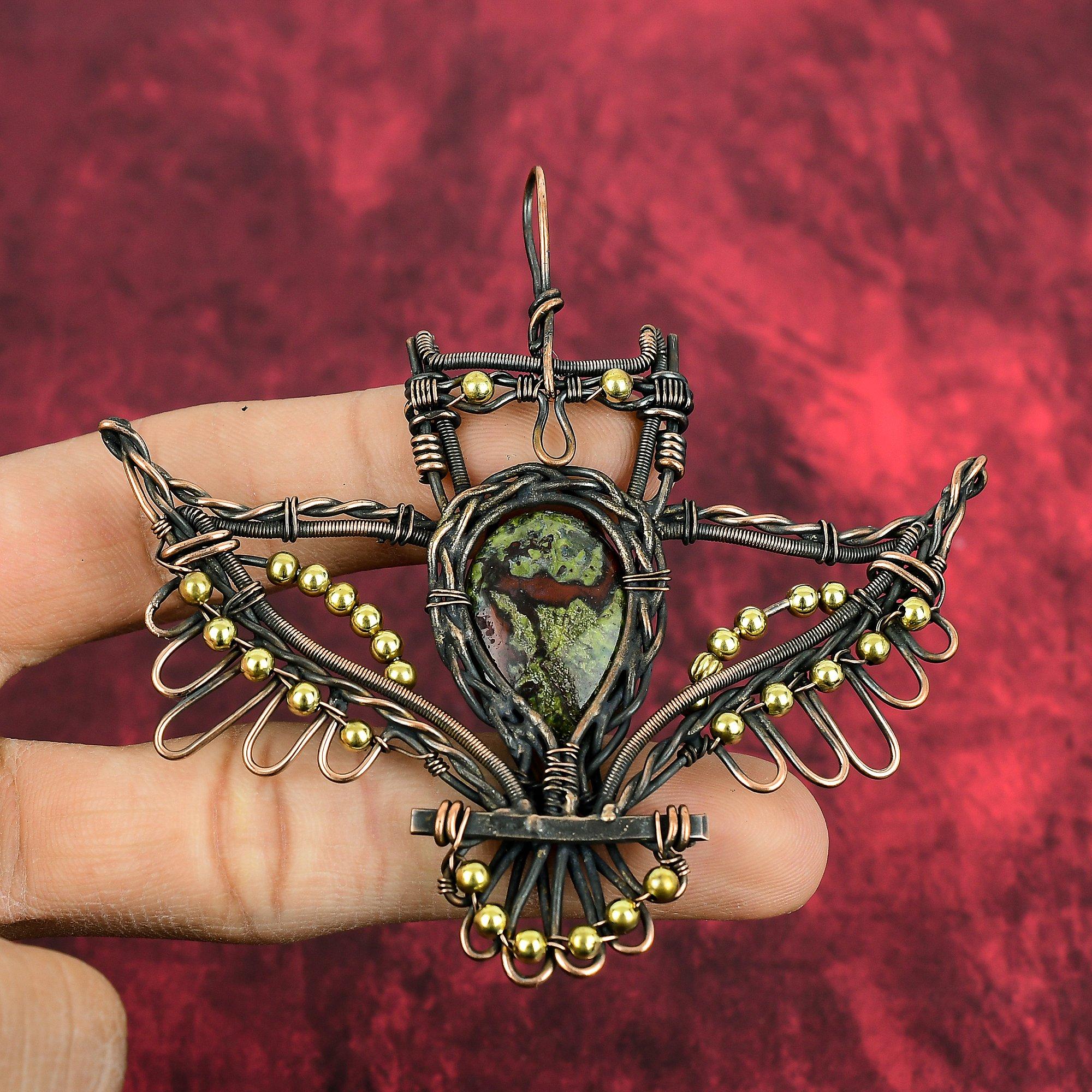 Dragon Bloodstone Pendant Copper Wire Wrapped Pendant Owl Pendant Handmade Copper Jewelry Gemstone Pendant Wire Wrapped Jewelry Gift For Her