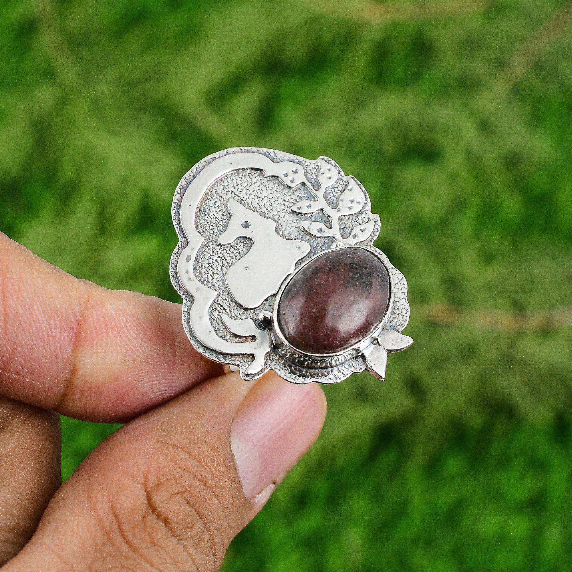 Mothers day Deal Rhodonite Gemstone Stackable Ring Jewelry 925 Sterling Silver