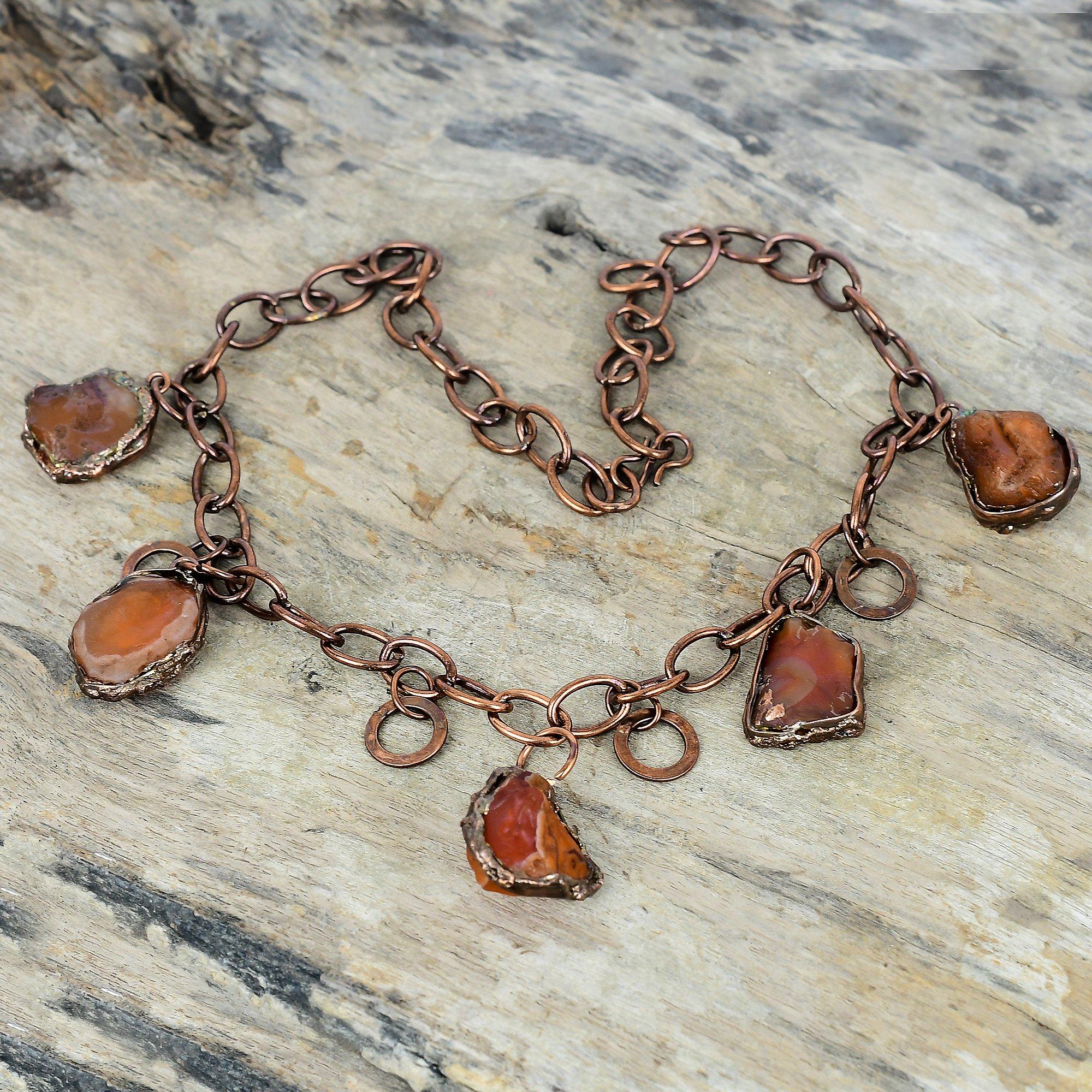Carnelian Rough Necklace Electroformed Copper Gemstone Necklace Adjustable Chain Necklace Electroformed Jewelry Handmade Necklace for Gifts
