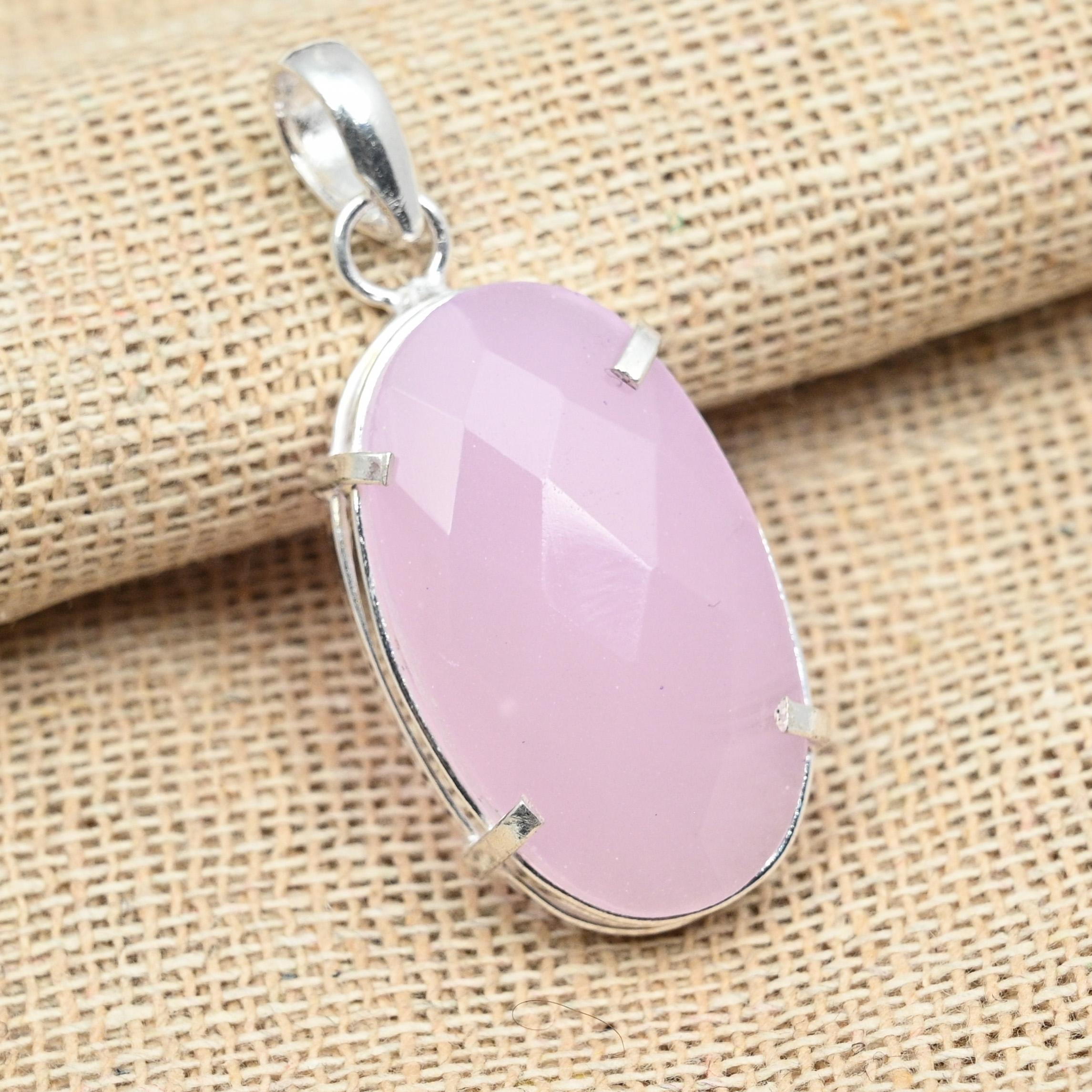 Граненый розовый халцедон Твердый стерлинговый серебристый стерлинговый серебристый стерлинговый серебристый 925 ручной работы Красивый кулон Ювелирные изделия