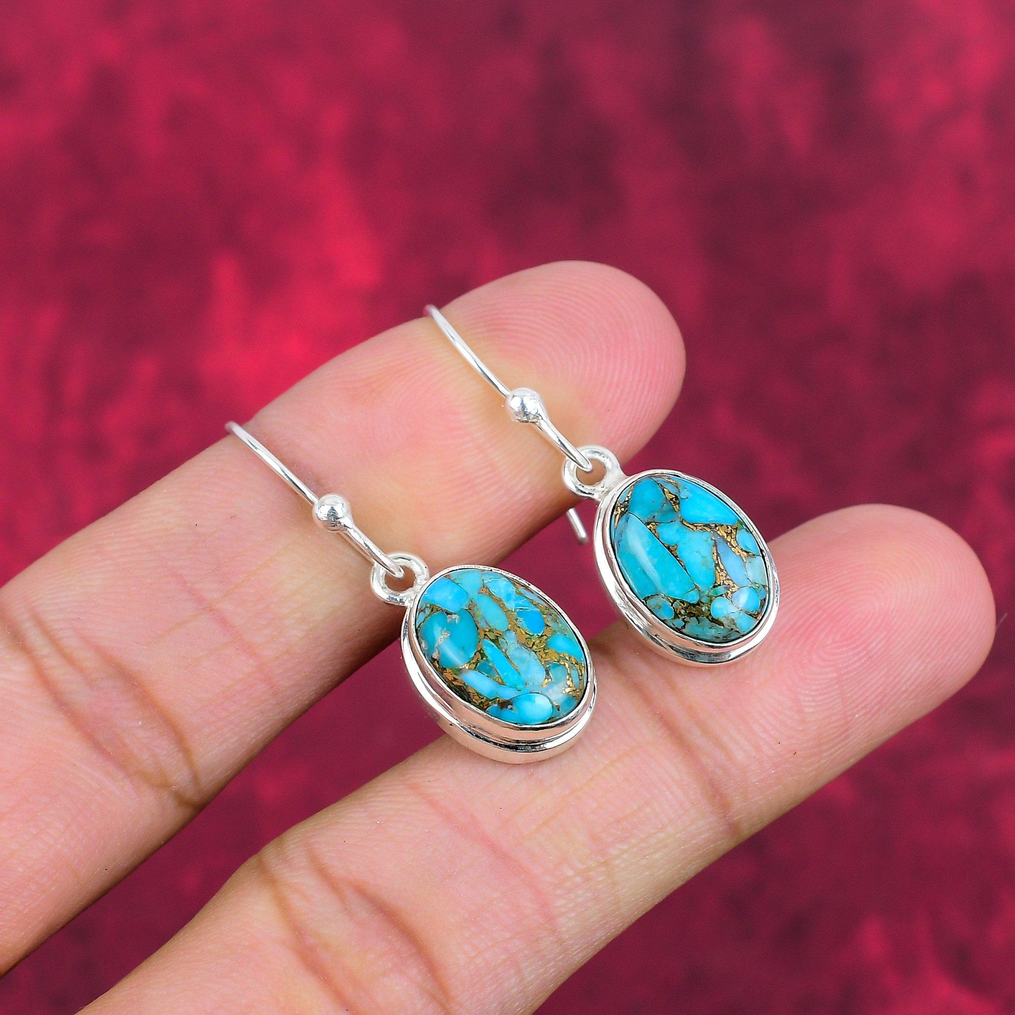 Серьги ручной работы из голубого медно-бирюзового драгоценного камня, серьги из цельного серебра 925 пробы, старинные ювелирные изделия, для подарка на помолвку