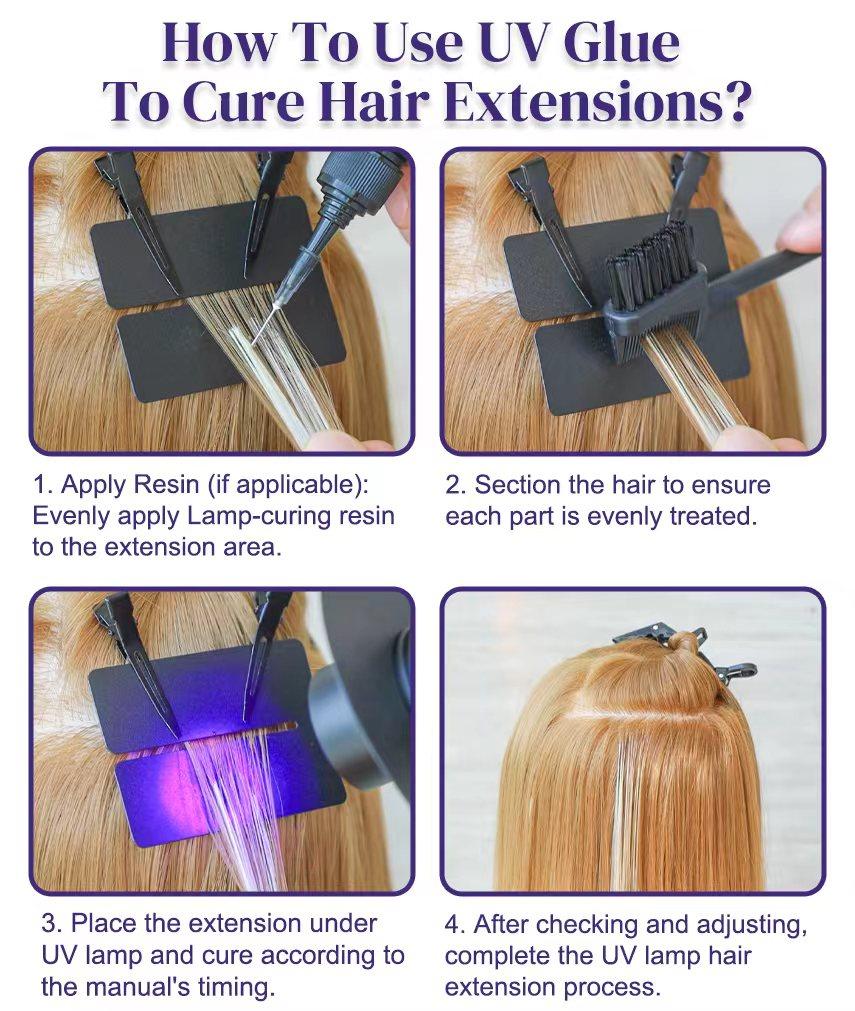 UV Hair Extension Kit: 30g Fast-Curing Waterproof Glue + 30ml Remover, UV Lamp & Eye Shields, Heat-Resistant for Salon & Home Use
