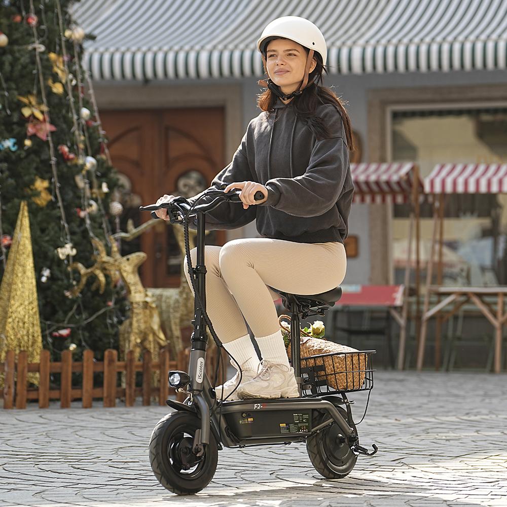 iScooter Electric Scooter F2 Adult Shopping Scooter 500W 30km/h Max Load 120KG 10 Inch Folding Light Weight with Seat and Basket