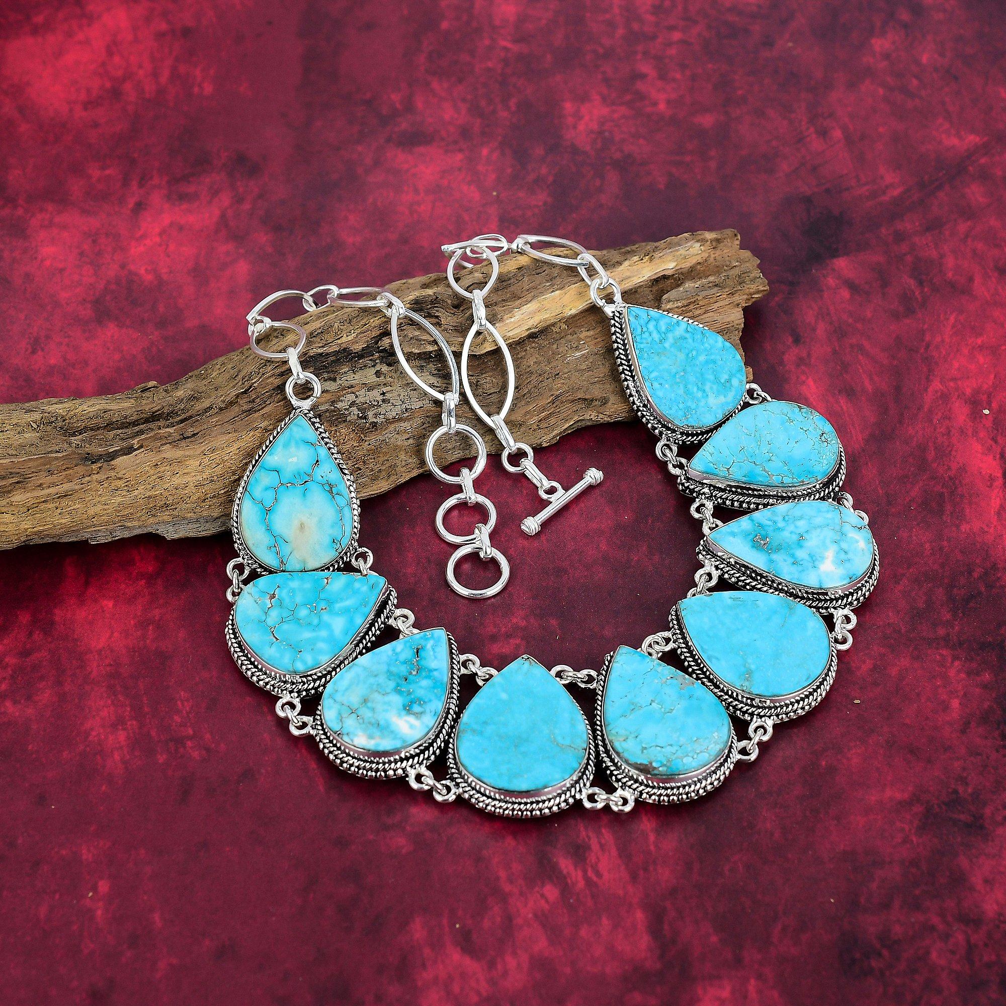 Ожерелье ручной работы с драгоценными камнями синей бирюзы, стерлинговое серебро 925 пробы, антикварные ювелирные изделия, регулируемая цепочка, для подарка на помолвку