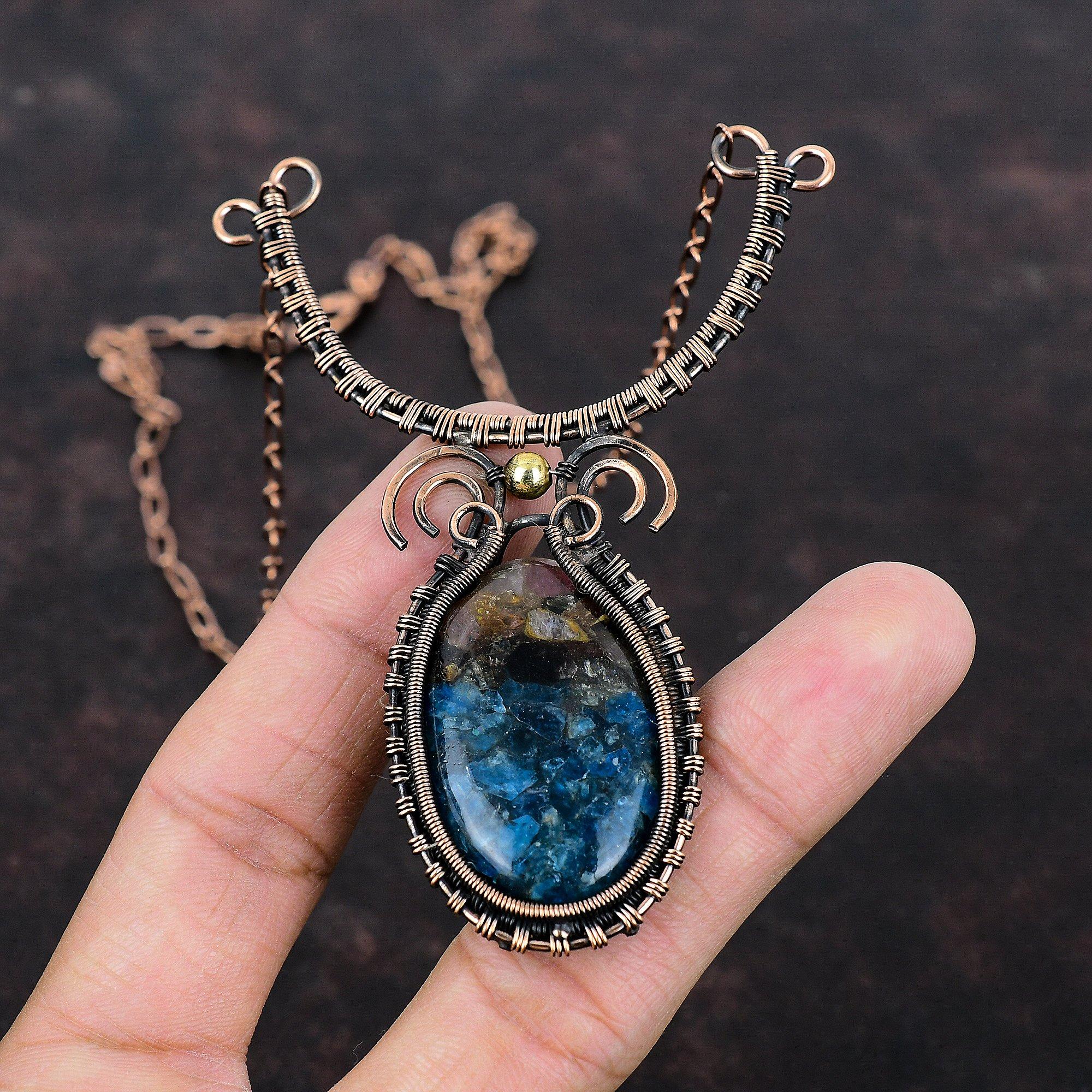 Ожерелье с арбузом и турмалином, медная проволока, ювелирные изделия из драгоценных камней, регулируемое ожерелье, ожерелье ручной работы, ожерелье из медной проволоки для подарка