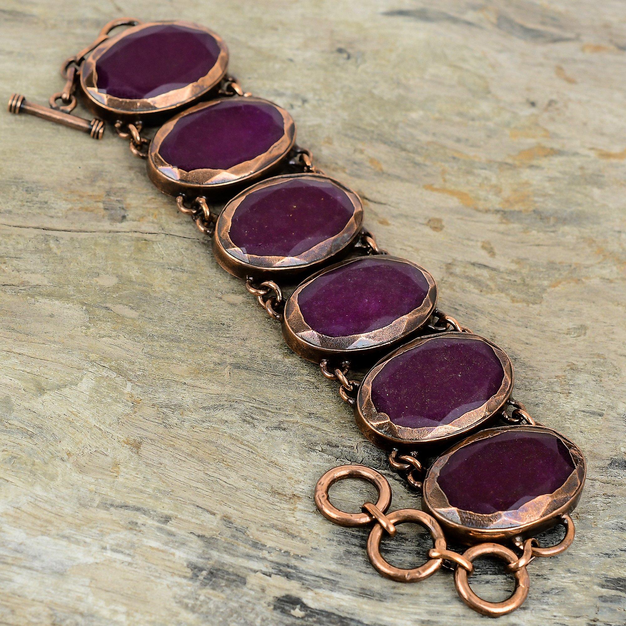 Граненый кашмирский рубин браслет гальваноформированный медный браслет регулируемый браслет-цепочка украшения ручной работы браслет с настоящим драгоценным камнем подарки для него