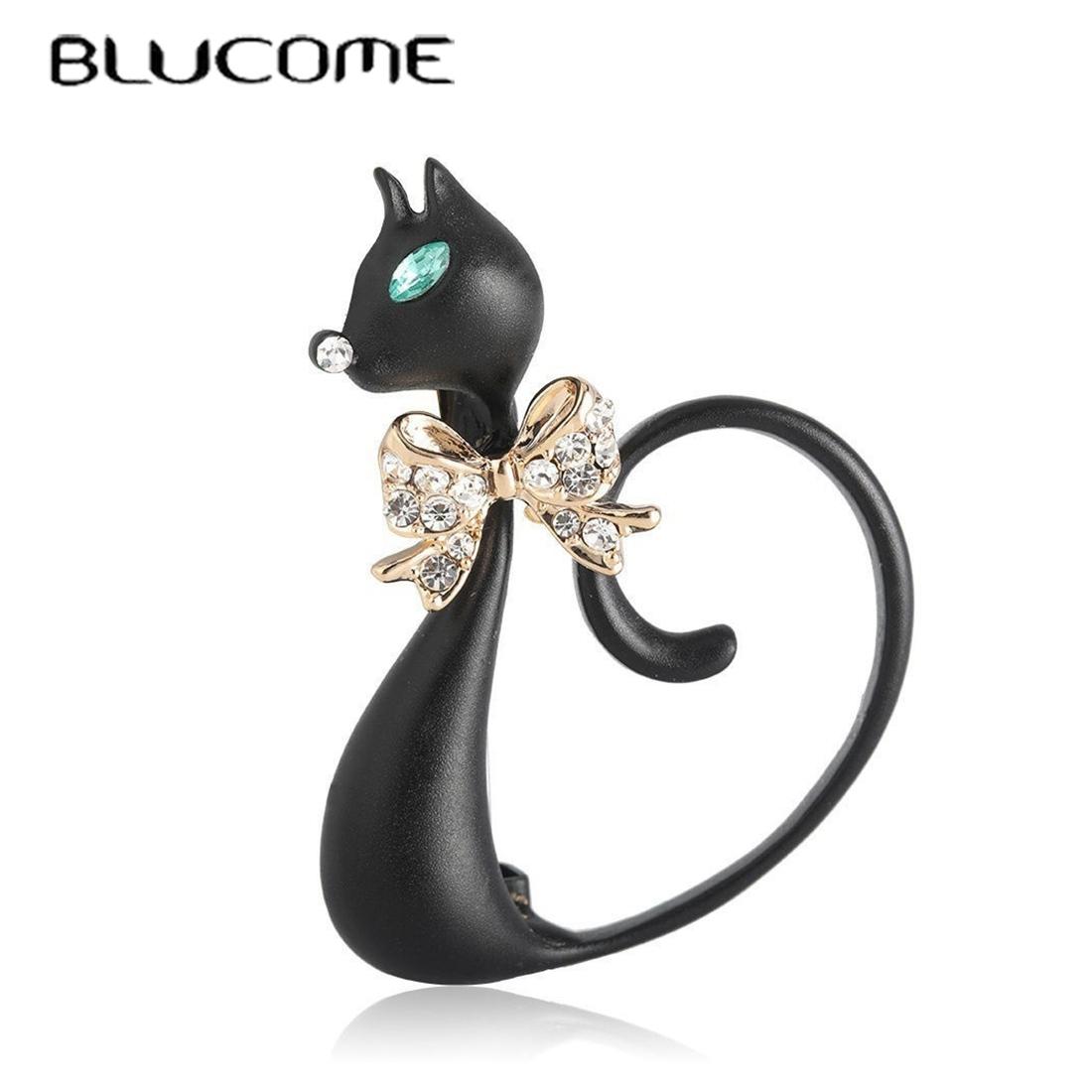 Blucome Медные броши в форме милого животного, черной кошки, имитация ювелирных изделий, аксессуары для детского воротника рубашки