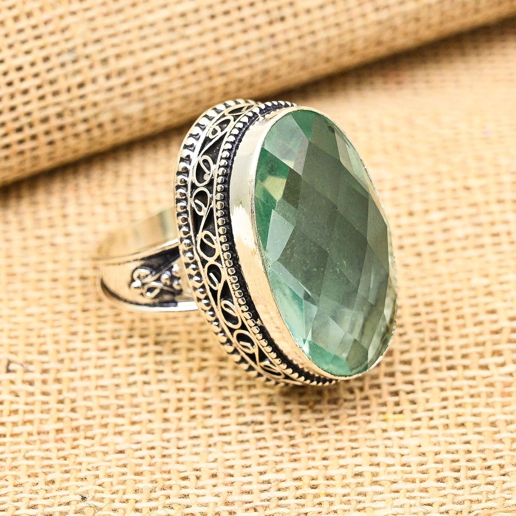 Кольцо из стерлингового серебра 925 пробы с драгоценным камнем Аква Апатит, винтажные ювелирные изделия ручной работы для подарка