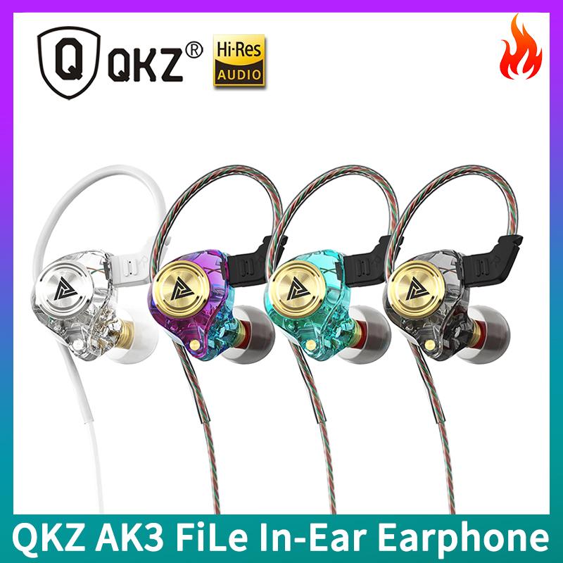 QKZ AK3 FiLe Wired Earphone with Microphone HiFi Music Monitor Bass Headphones Noise Cancelling Headset For Sport Gaming Earbuds