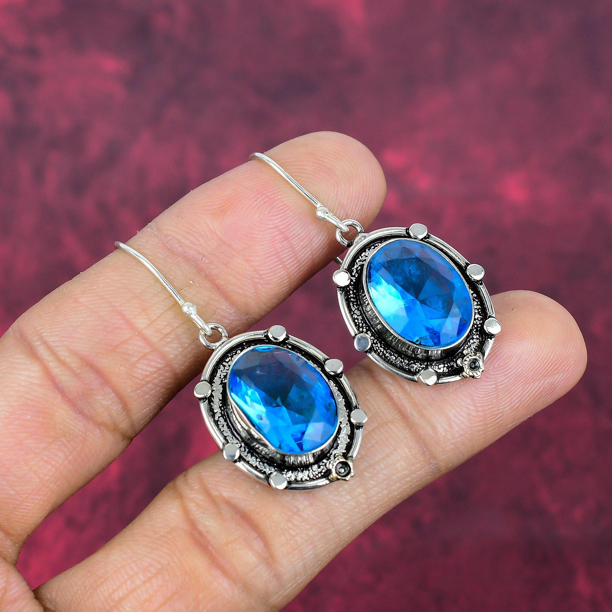 Серьги с голубым топазом, ювелирные изделия из цельного серебра 925 пробы с драгоценными камнями, серьги ручной работы, на День благодарения