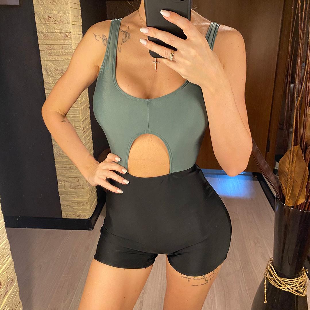 New Sexy Splicing Cut Out Shorts Women Swimwear One Piece Swimsuit Female Padded Bather Bathing Suit Swim Lady