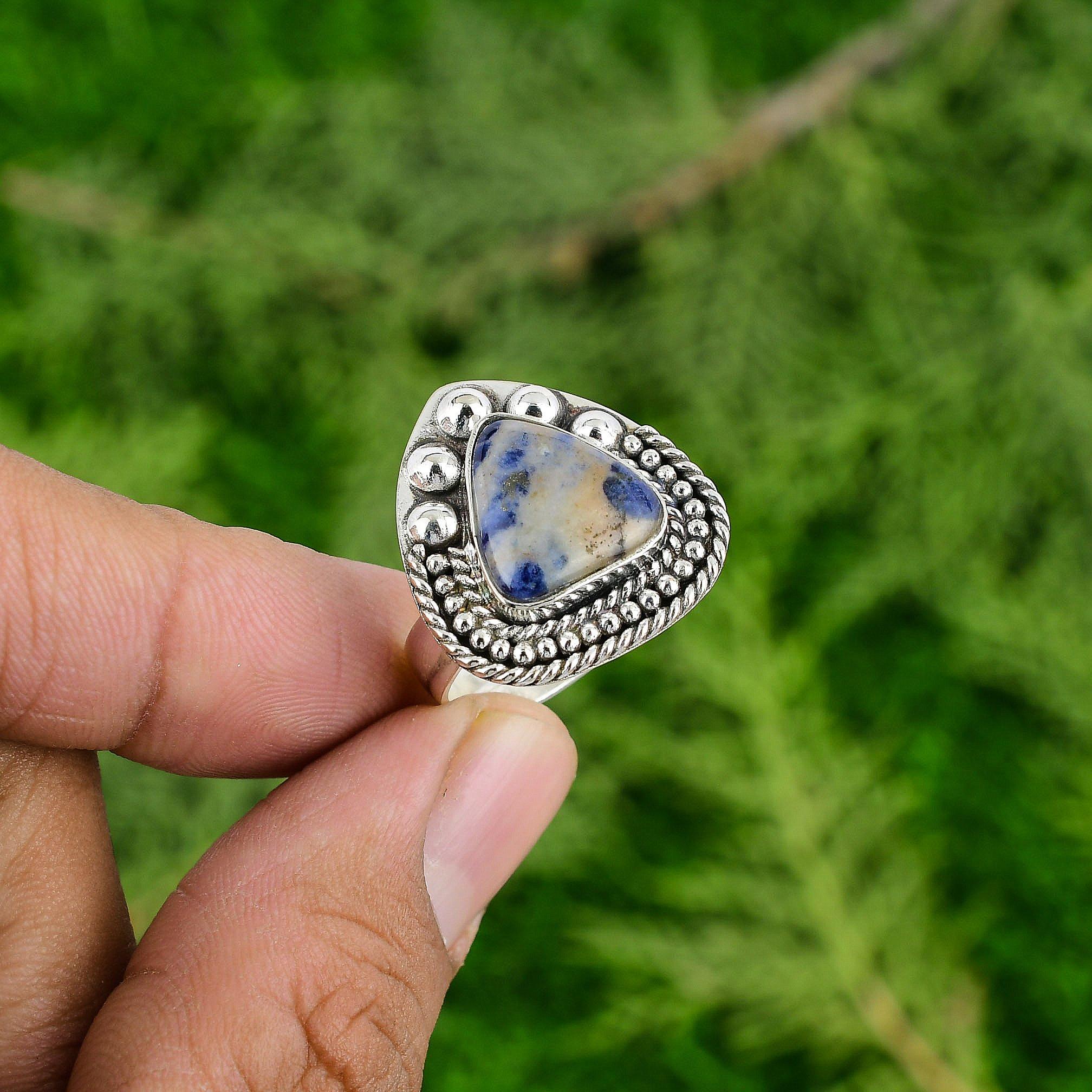 Sodalite Stone Bezel Wedding Promise Anniversary Sister Ring Jewelry 925 Silver