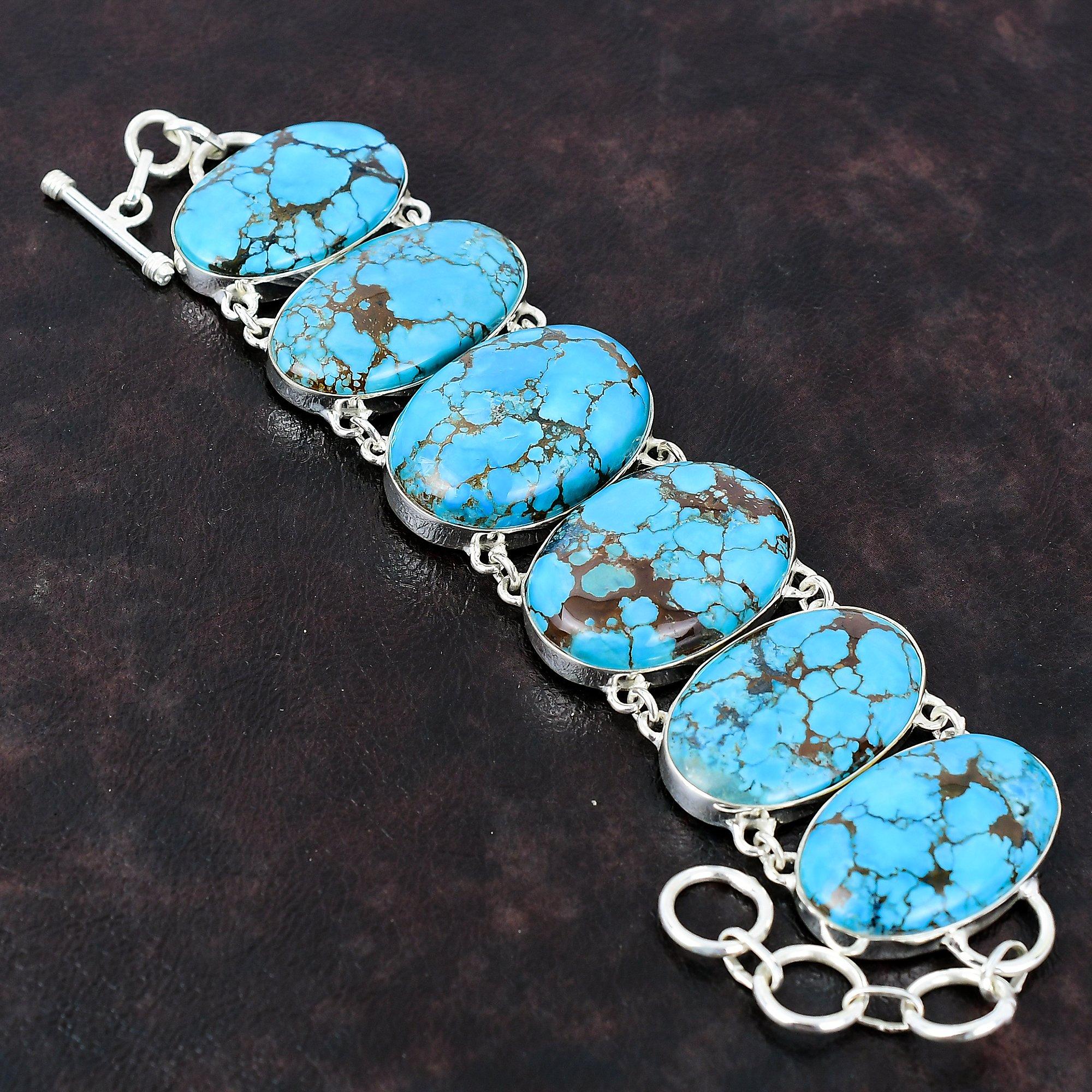 Tibetan Turquoise Bracelet Handmade Gemstone Jewelry 925 Sterling Silver Bracelet Adjustable Chain Bracelet Designer Bracelet Gift For Women