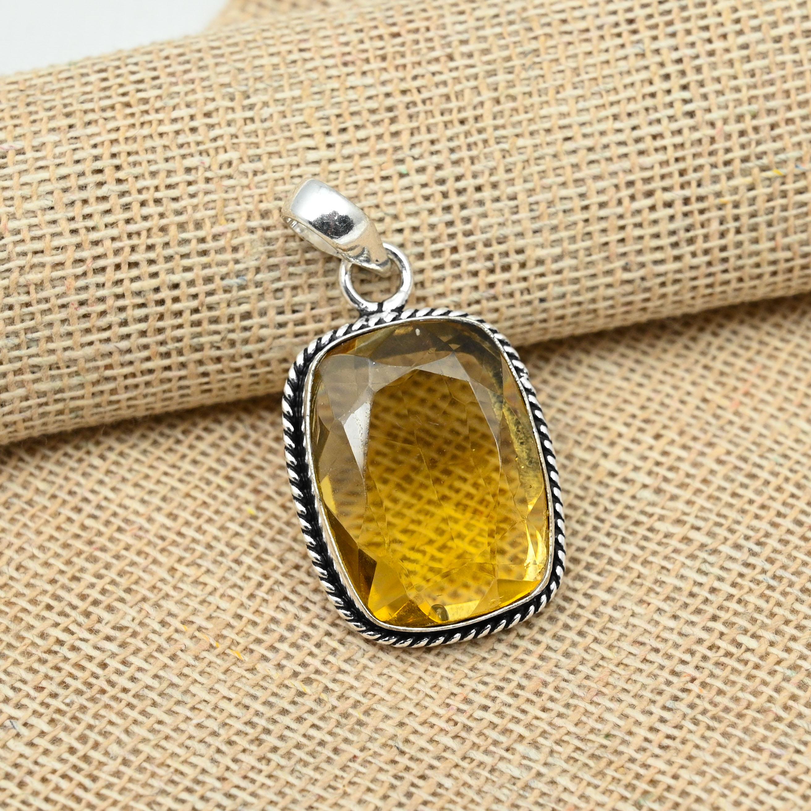 Citrine Gemstone 925 Sterling Silver Handmade Pendant Elegant Jewelry