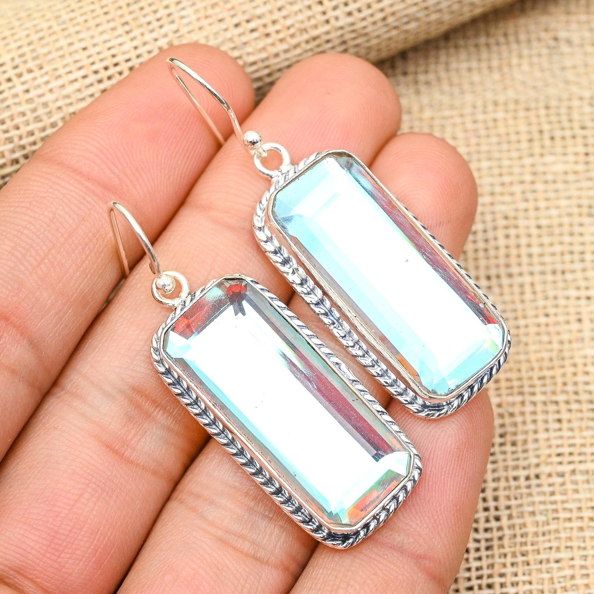 Ювелирные серьги ручной работы из стерлингового серебра 925 пробы с радужным мистическим топазом и драгоценным камнем для нее