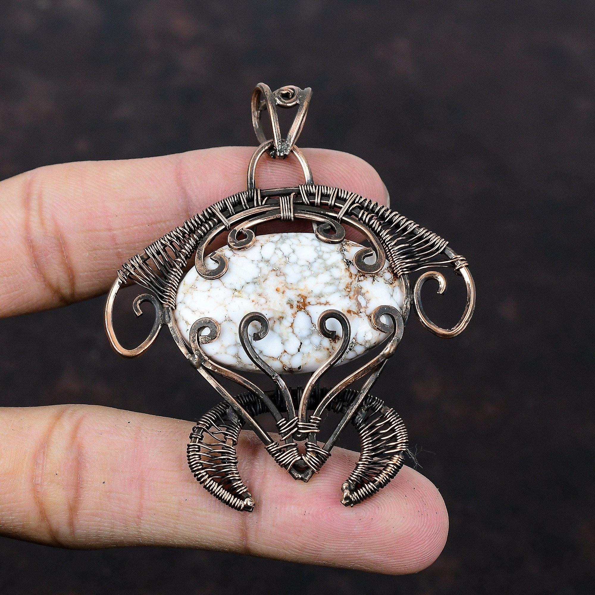 Подвеска из магнезита с дикой лошадью, кулон в медной проволоке, медные украшения ручной работы, кулон из натурального драгоценного камня, ювелирные изделия, завернутые в проволоку, подарок для нее