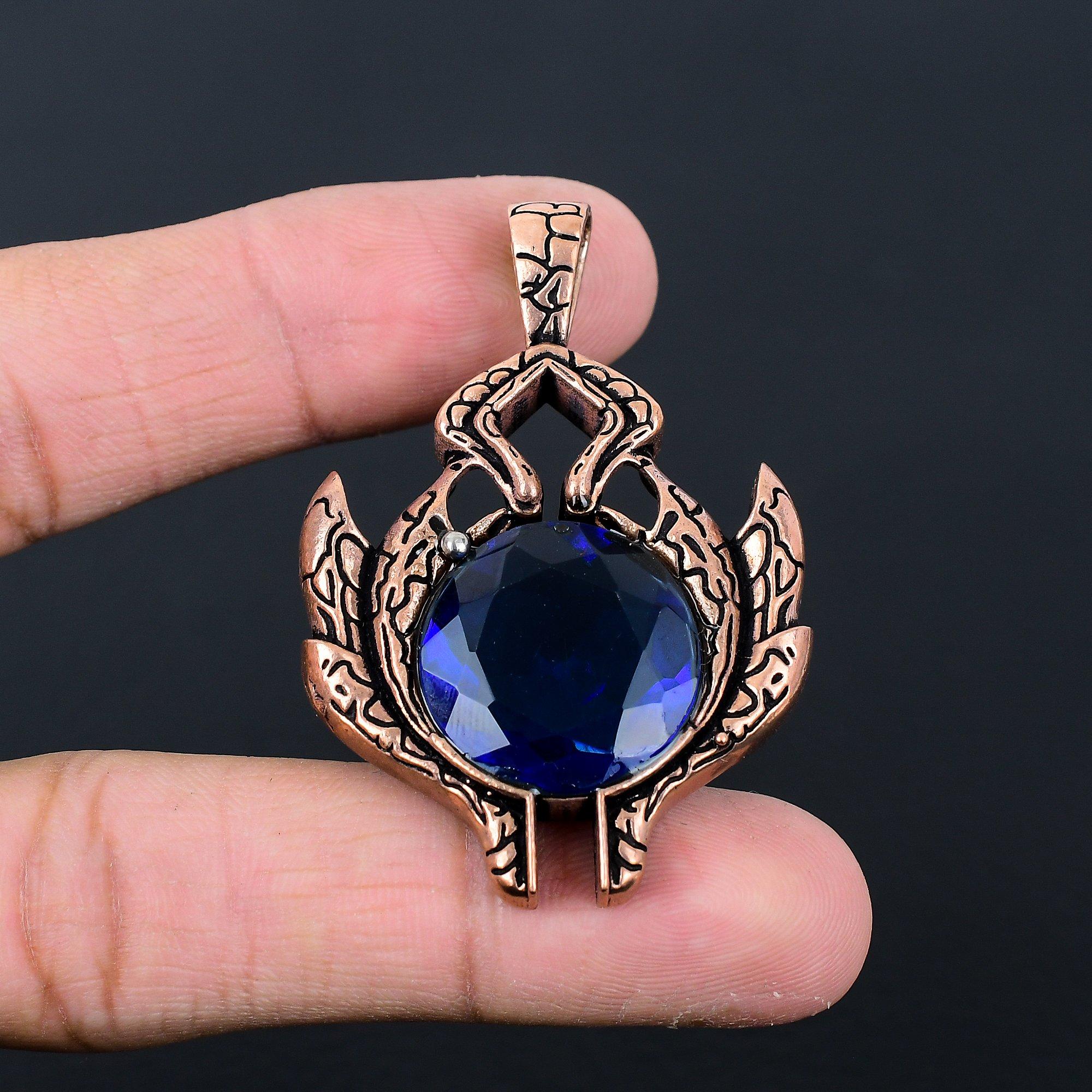 Уникальный лондонский голубой топаз, драгоценный камень, ювелирные изделия ручной работы, подвеска из чистой медной проволоки