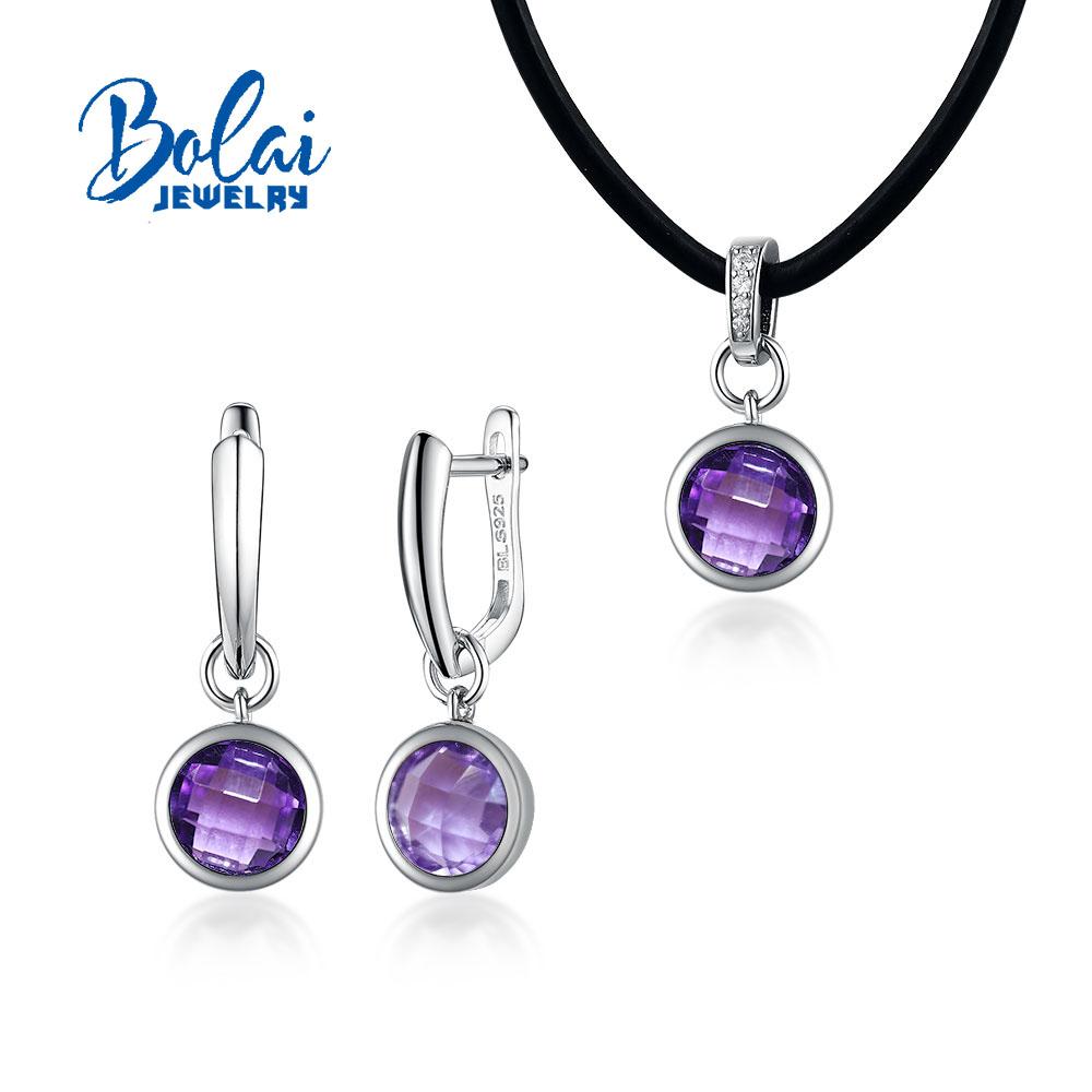 Серьги с аметистом в оправе, простой дизайн, огранка «бриолет», драгоценные камни, ювелирные изделия, комплект ювелирных изделий из серебра 925 пробы, ожерелье, серьги для женщин, подарки