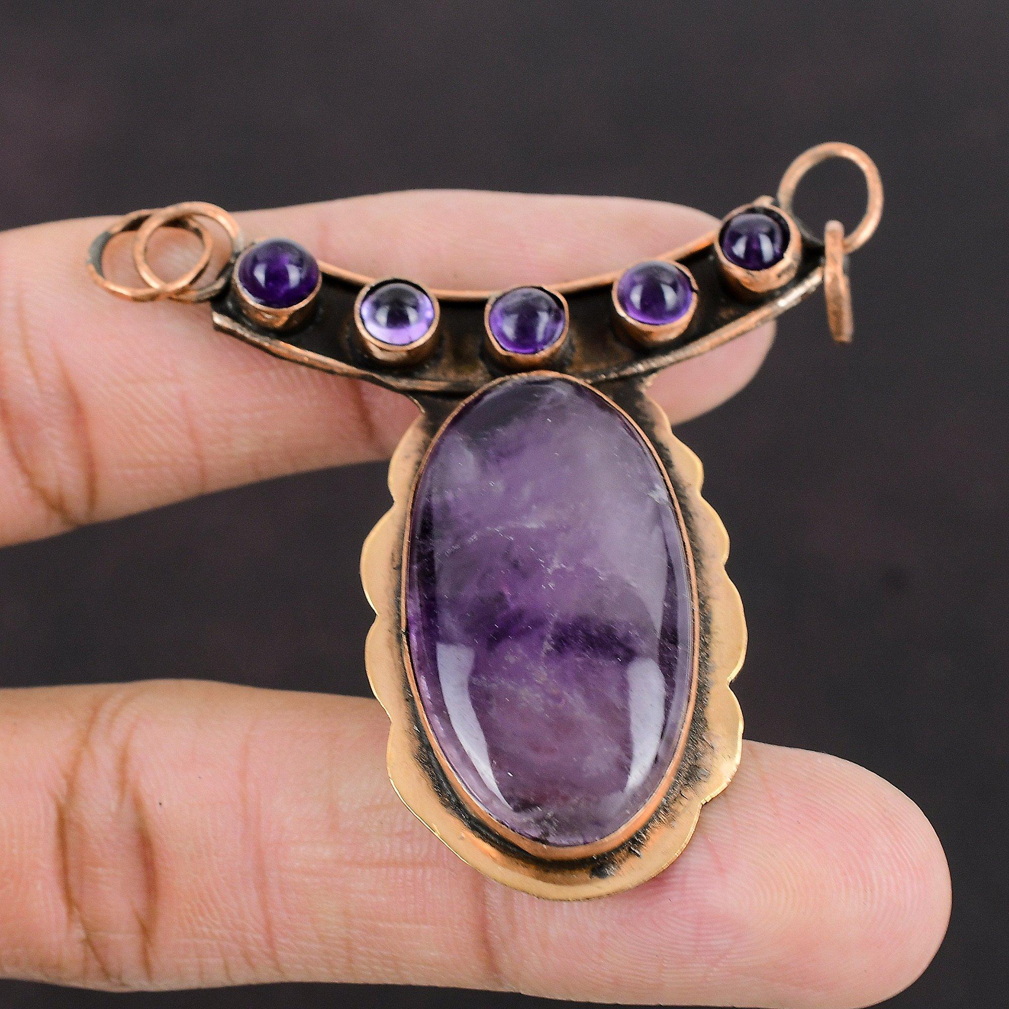 Подвеска со звездным аметистом Подвеска с африканским аметистом Медная подвеска ручной работы Подвеска с драгоценным камнем Медные украшения Женский специальный подарок Стильная подвеска