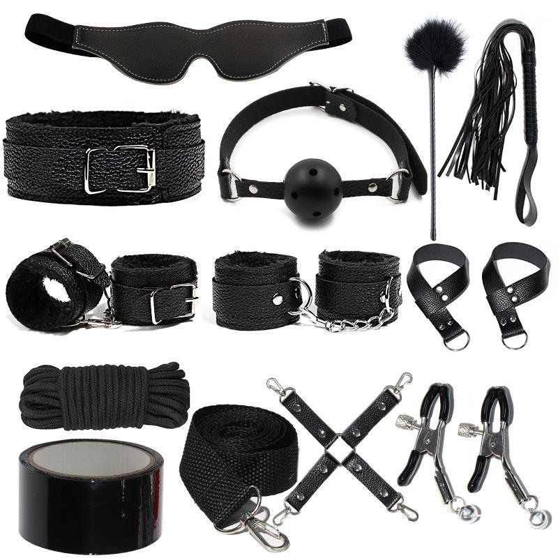 VaHppy SM BDSM Bondage Exquisite Sets 4colors Plush Leather Erotica Sex Toys for Couples Handcuffs Flirting