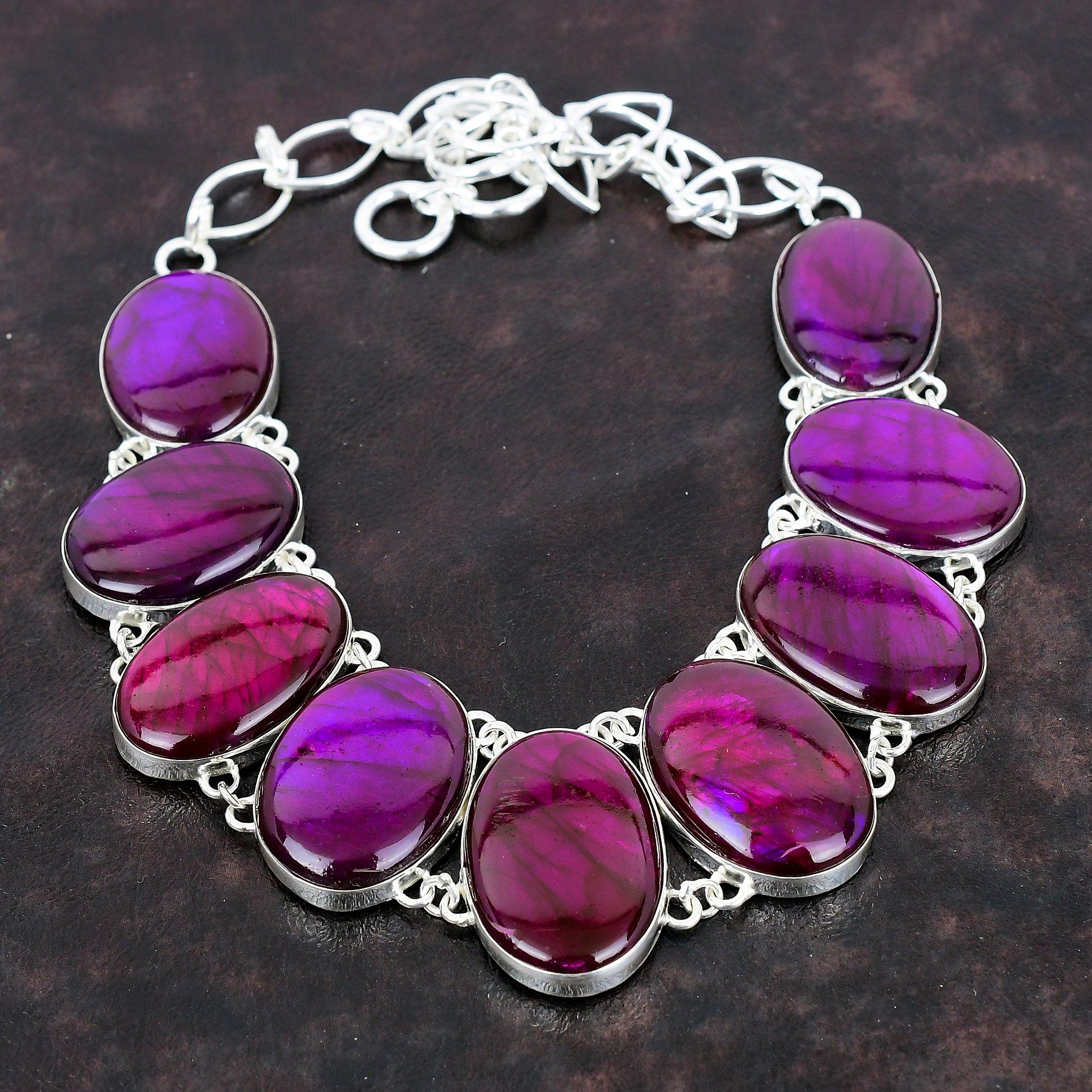 Purple Fire Labradorite Necklace Handmade Jewelry 925 Sterling Silver Necklace Adjustable Chain Necklace Antique Gemstone Necklace For Gift