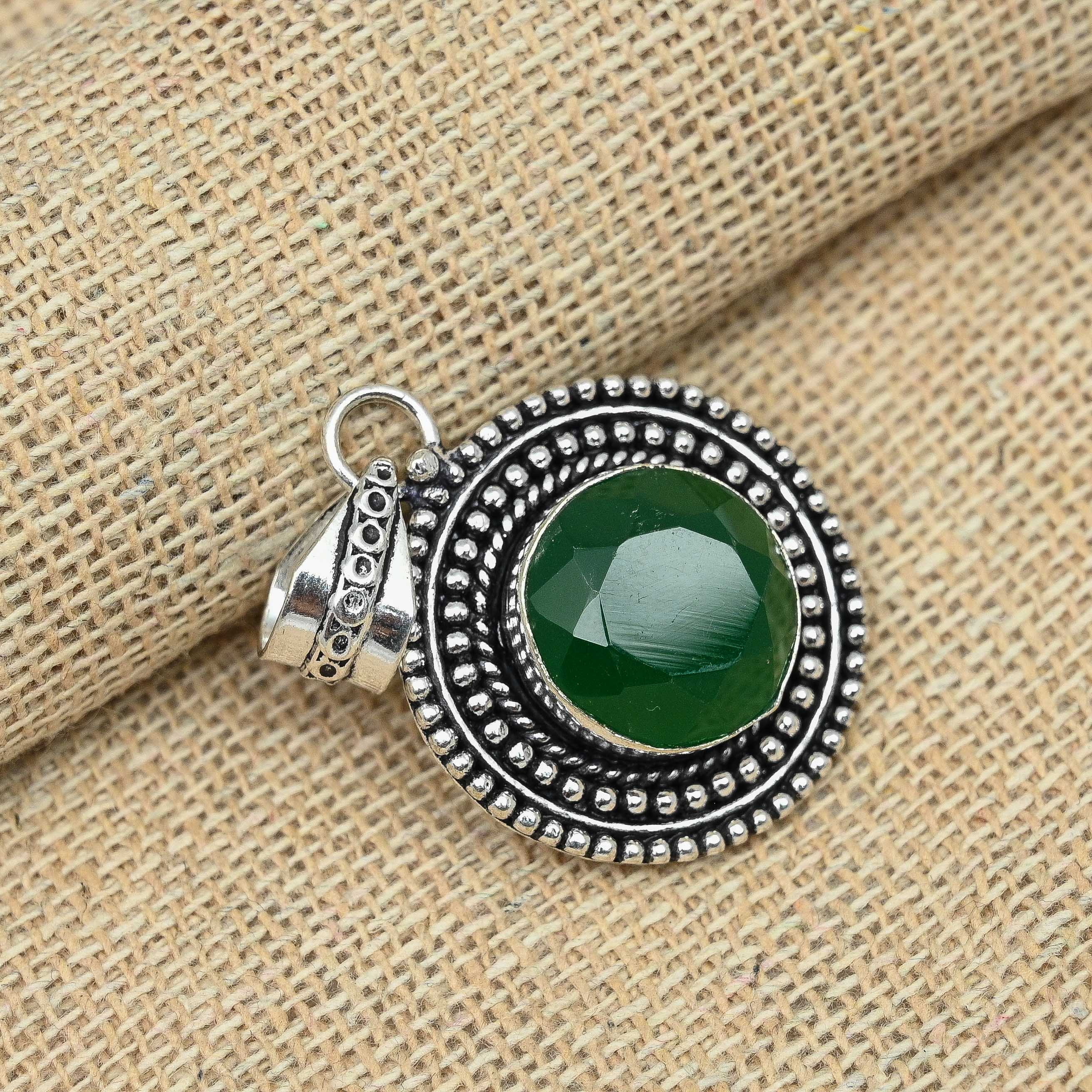 Green Onyx 925 Sterling Silver Handmade Gemstone Pendant Anniversary Gift