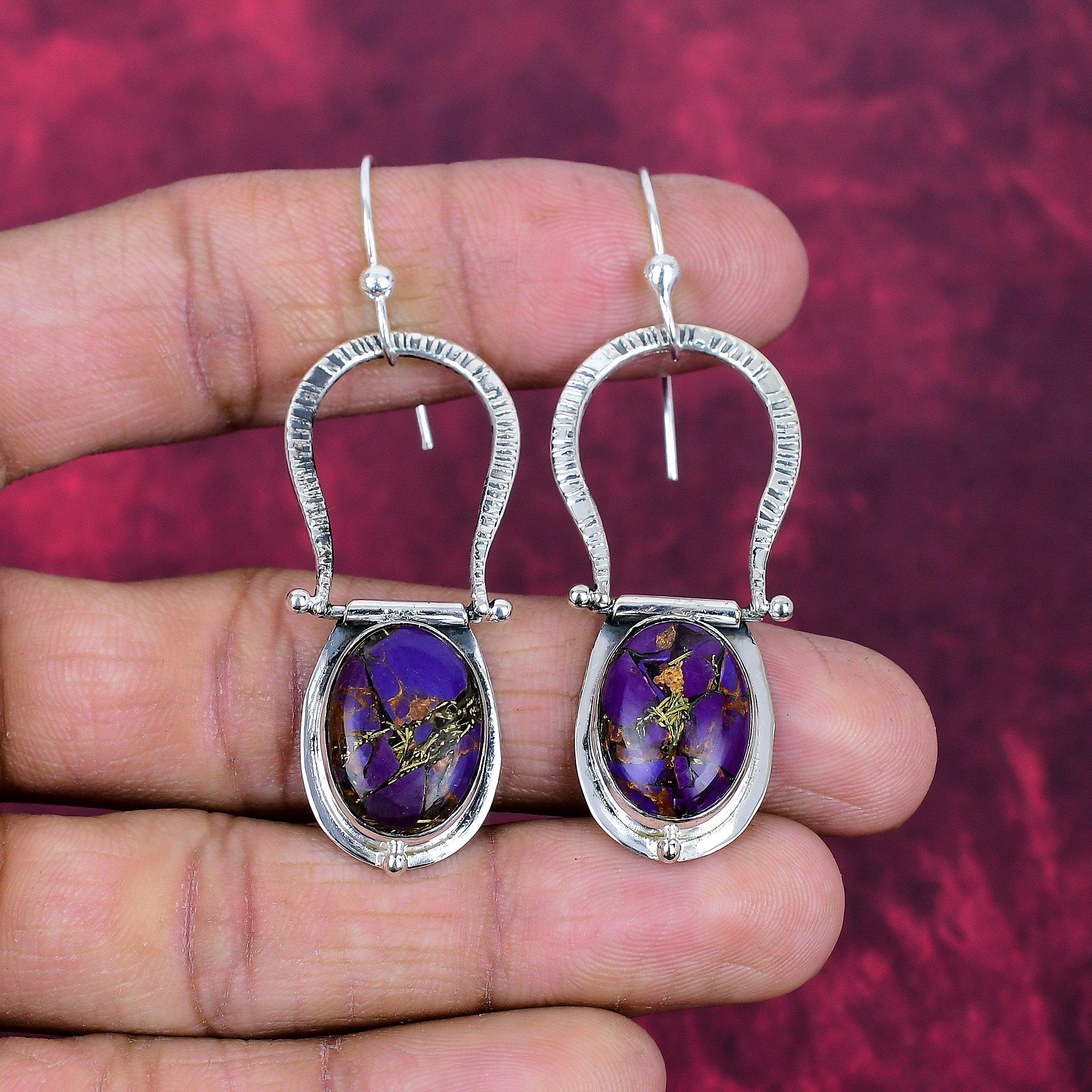 Purple Copper Turquoise Jewelry, 925 Solid Sterling Silver Earrings Jewelry, Handmade Earrings Gemstone Jewelry For Love