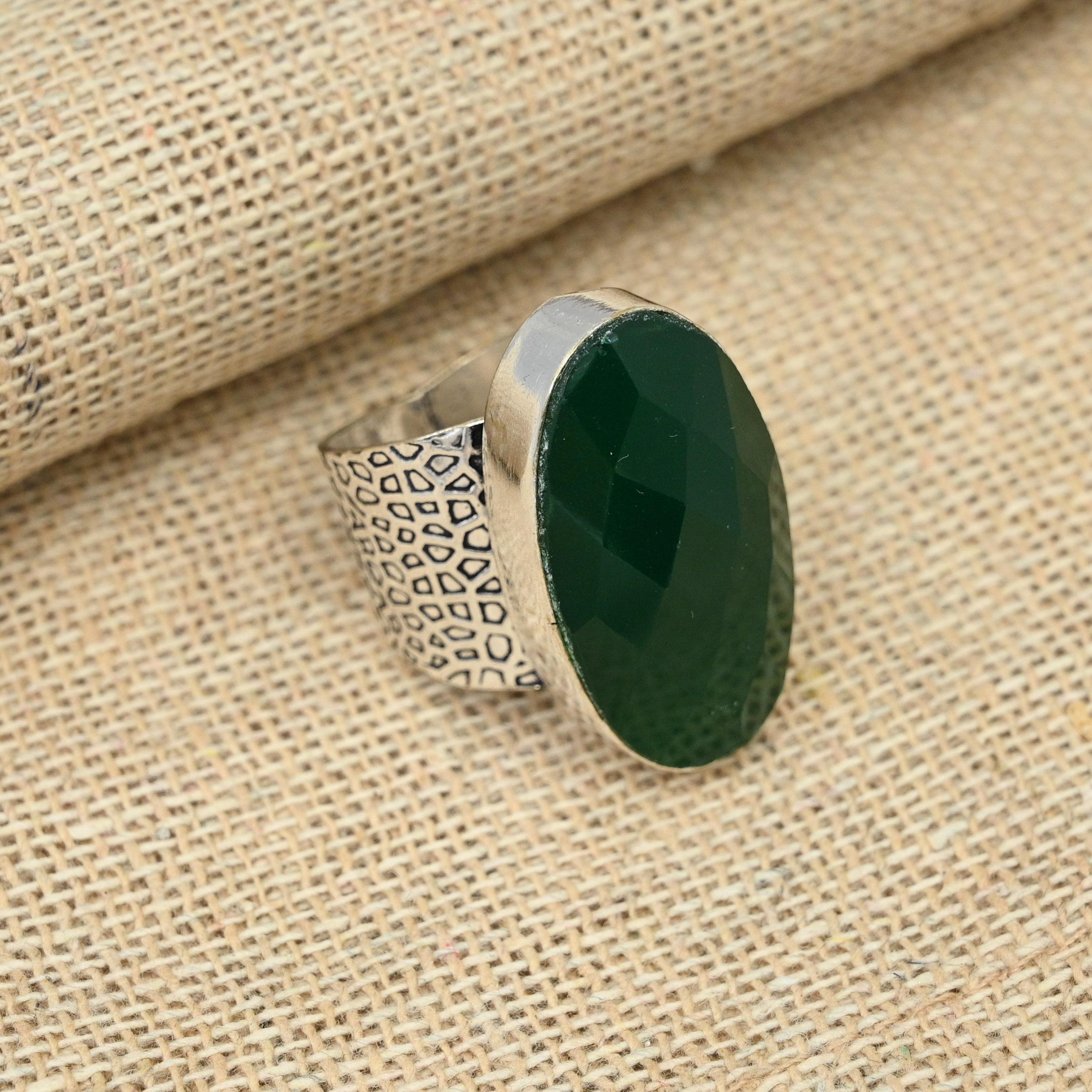 Emerald Gemstone Lab-Created Jewelry Handmade Dainty Ring Engagement Gift For Her