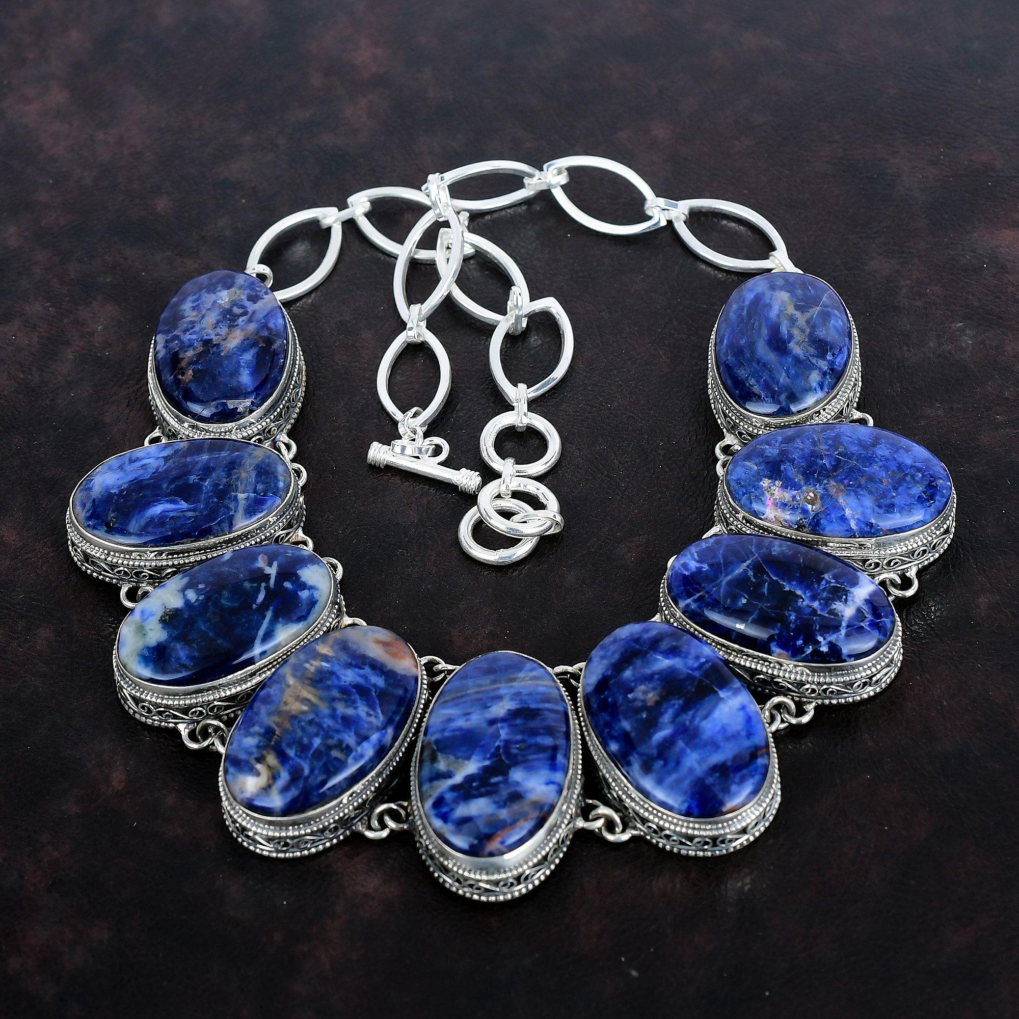 Ожерелье из драгоценного камня содалит, серебряное ожерелье 925 пробы, ювелирные изделия ручной работы, регулируемое ожерелье-цепочка, винтажное ожерелье, серебряные украшения для подарков