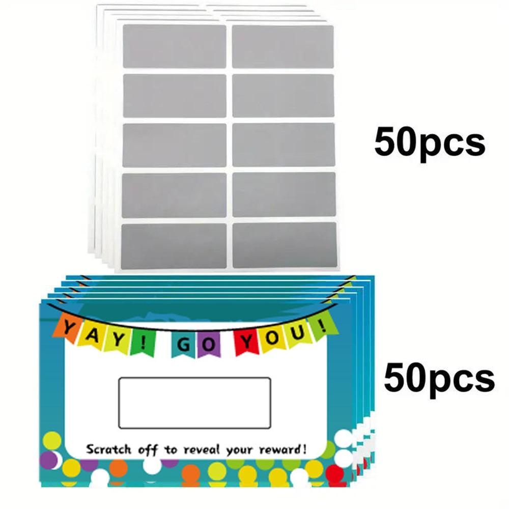 50 DIY Scratch-Off Cards Set, Blank Cards + Silver Stickers, 5 Designs, Surprise Gift & Party Game Cards