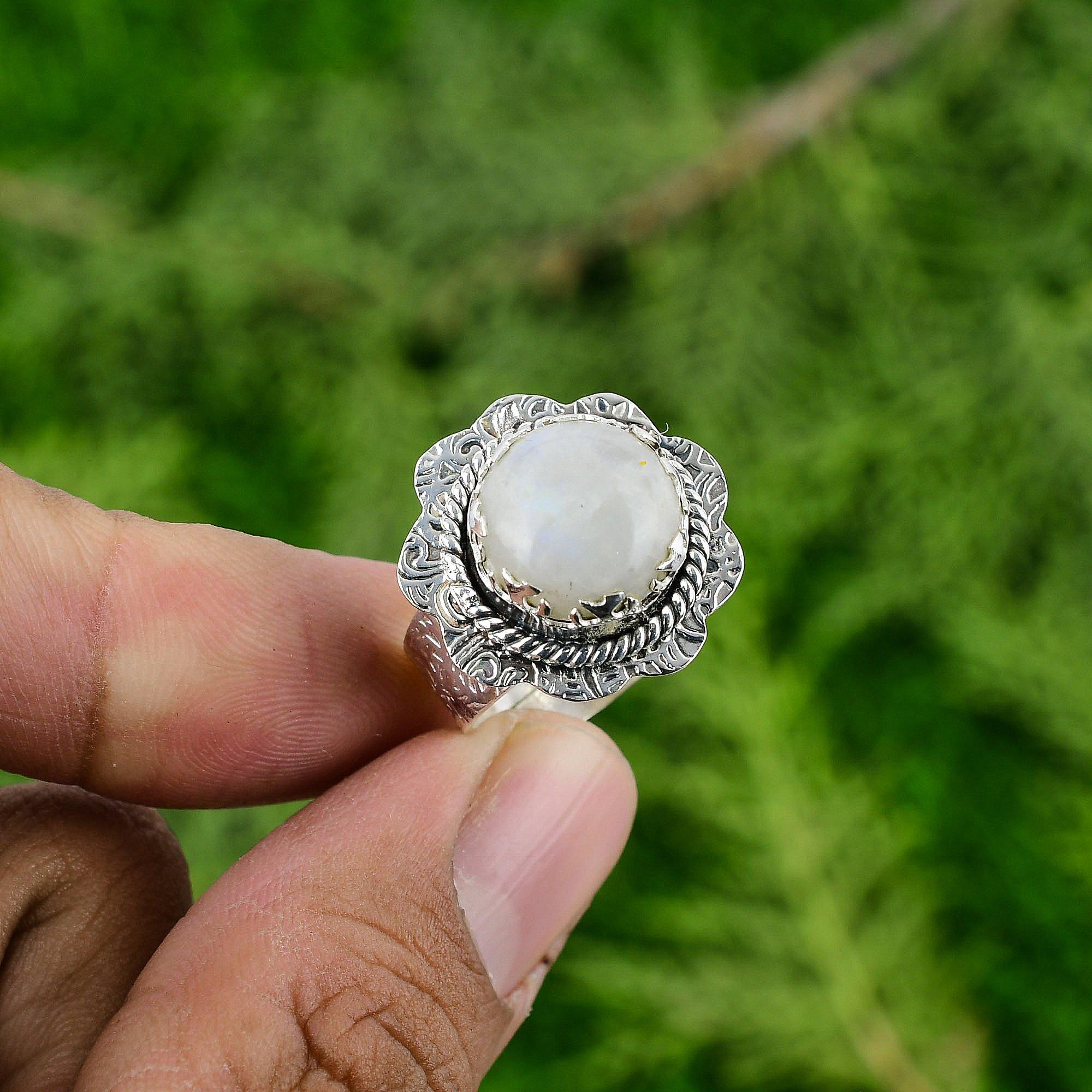 Gift For Her 925 Silver Natural Rainbow Moonstone Multi Stone Adjustable Ring