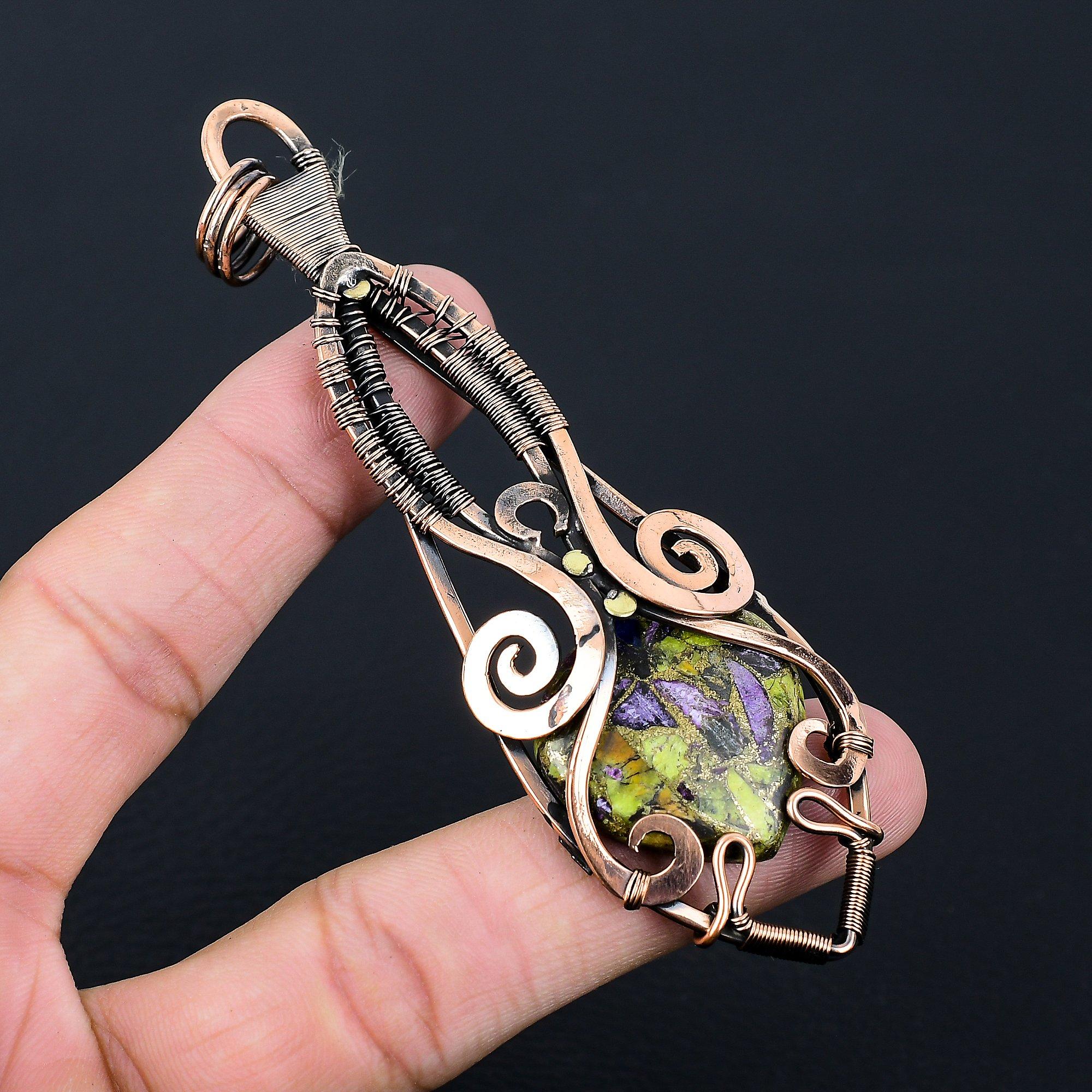 Подвеска из драгоценного камня стихтит из чистой медной проволоки, обернутая ювелирными изделиями ручной работы