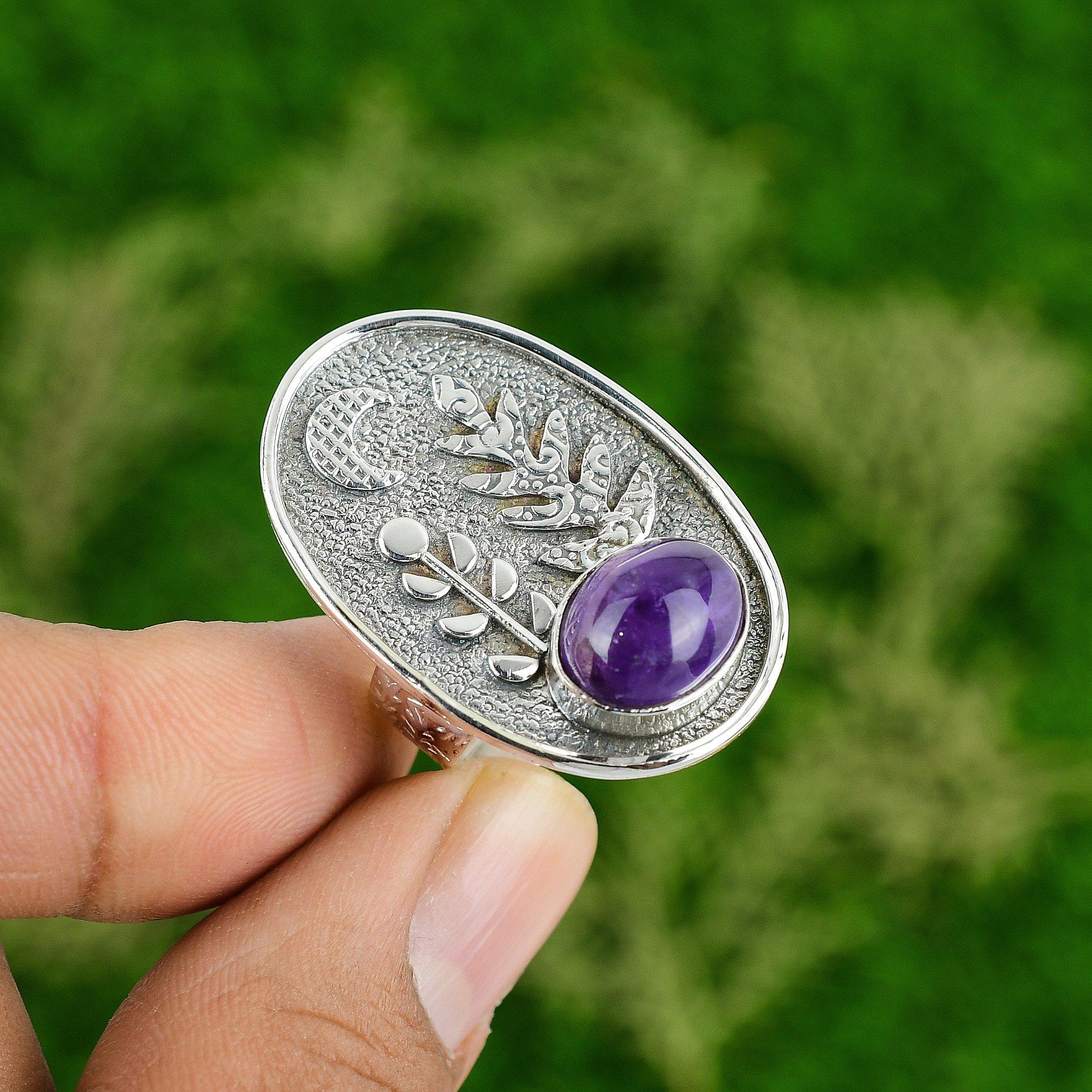 Gift For Her 925 Silver Natural African Amethyst Multi Stone Adjustable Ring